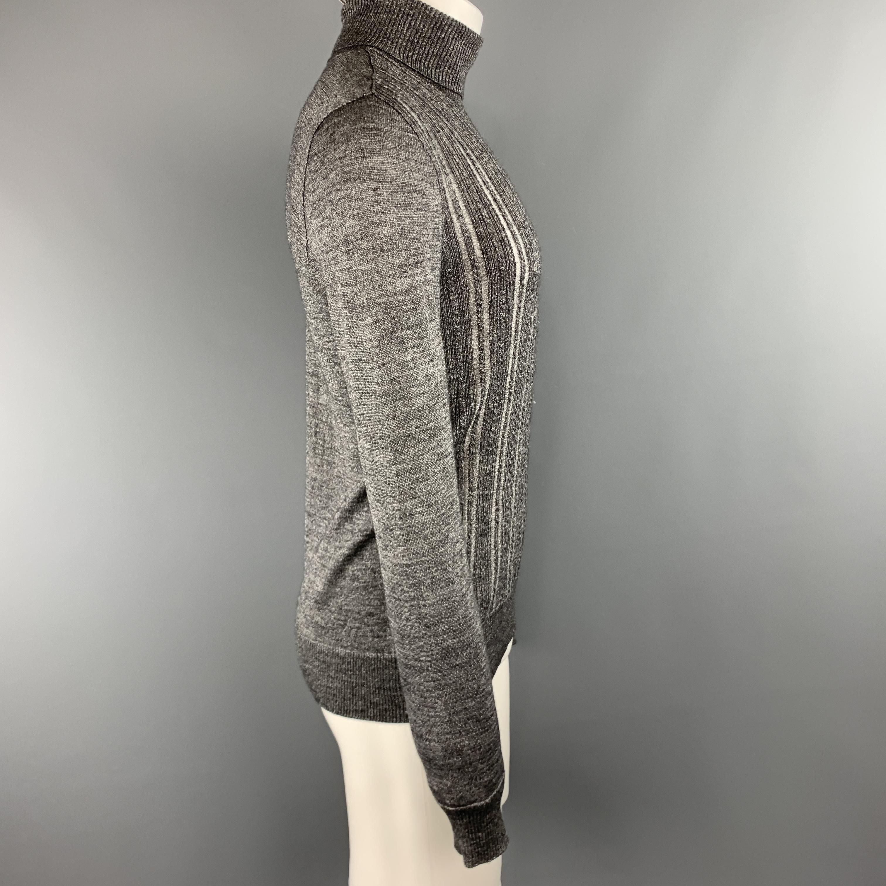 JOHN VARVATOS Size S Ribbed Gray Wool Blend Burnout Stripe Turtleneck Sweater In Excellent Condition In San Francisco, CA