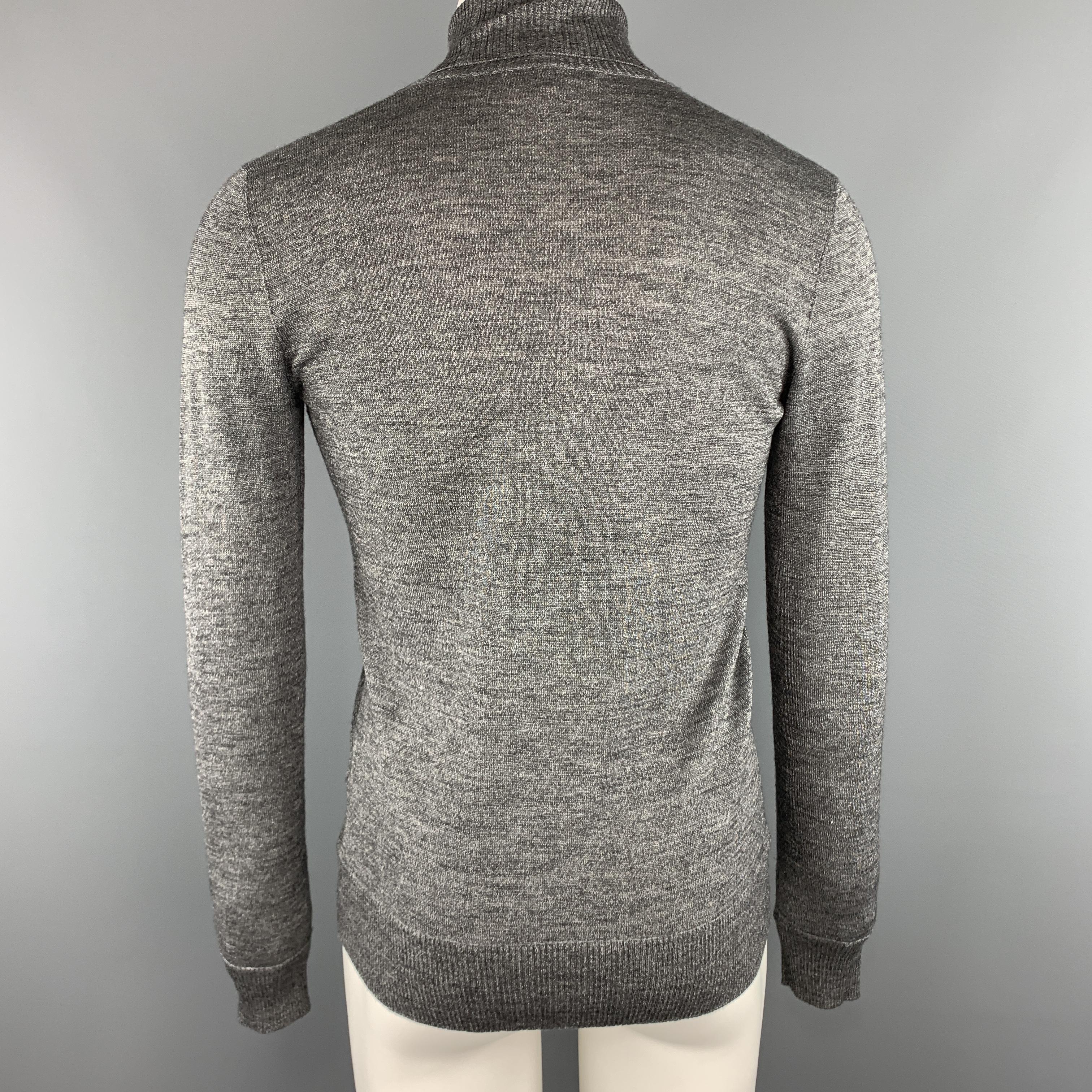 Men's JOHN VARVATOS Size S Ribbed Gray Wool Blend Burnout Stripe Turtleneck Sweater