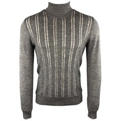 JOHN VARVATOS Size S Ribbed Gray Wool Blend Burnout Stripe Turtleneck Sweater