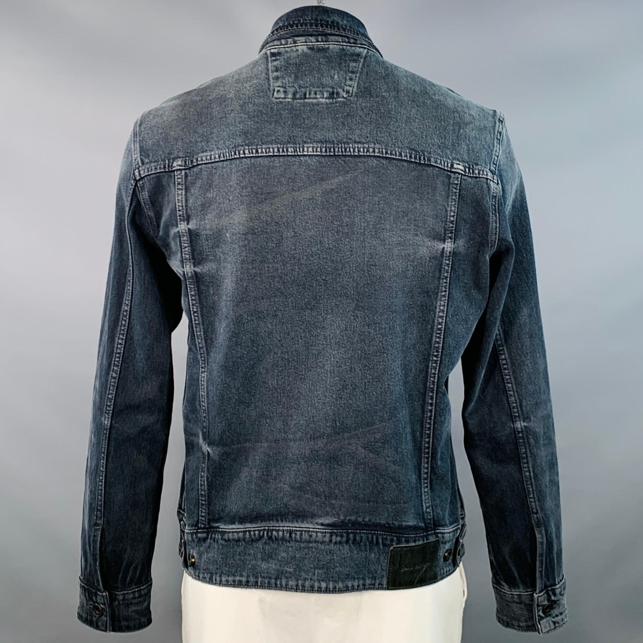 Uomo JOHN VARVATOS Taglia XL Blu Grigio Miscela di Cotone Denim Twill Tasche a Toppa in vendita