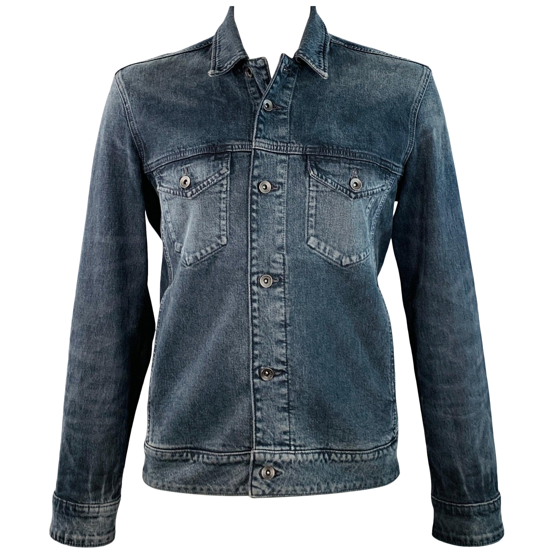 JOHN VARVATOS Taglia XL Blu Grigio Miscela di Cotone Denim Twill Tasche a Toppa in vendita