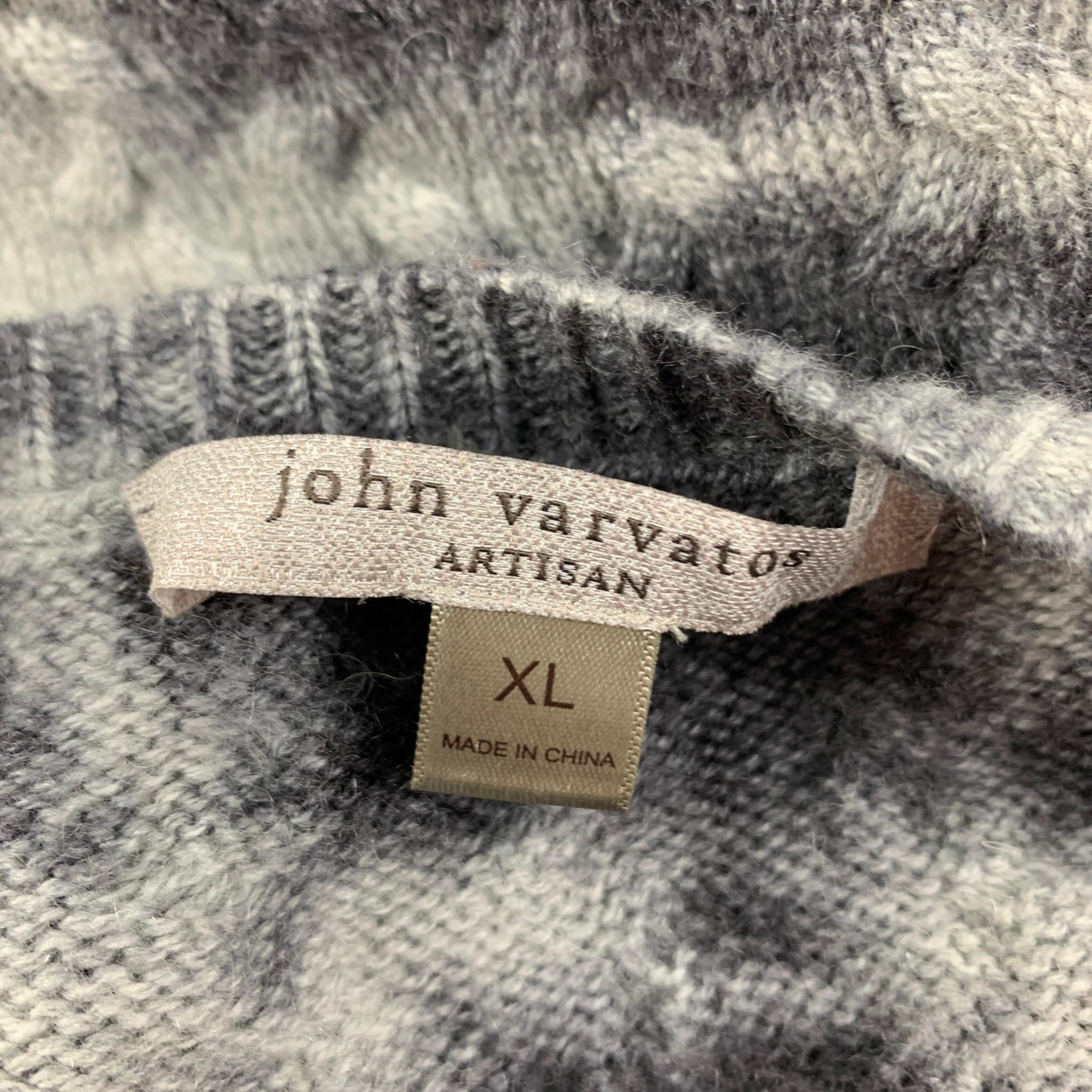 JOHN VARVATOS Size XL Grey Black Cable Knit Wool Cashmere Pullover 1