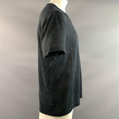 JOHN VARVATOS T-Shirt in Größe XL, marineblau, aus Leinen und Polyamid, mit V-Ausschnitt