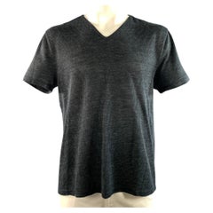 JOHN VARVATOS T-Shirt in Größe XL, marineblau, aus Leinen und Polyamid, mit V-Ausschnitt