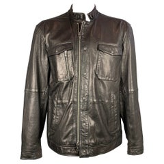 JOHN VARVATOS Size XXL Black Leather Zip Up & Snaps Jacket