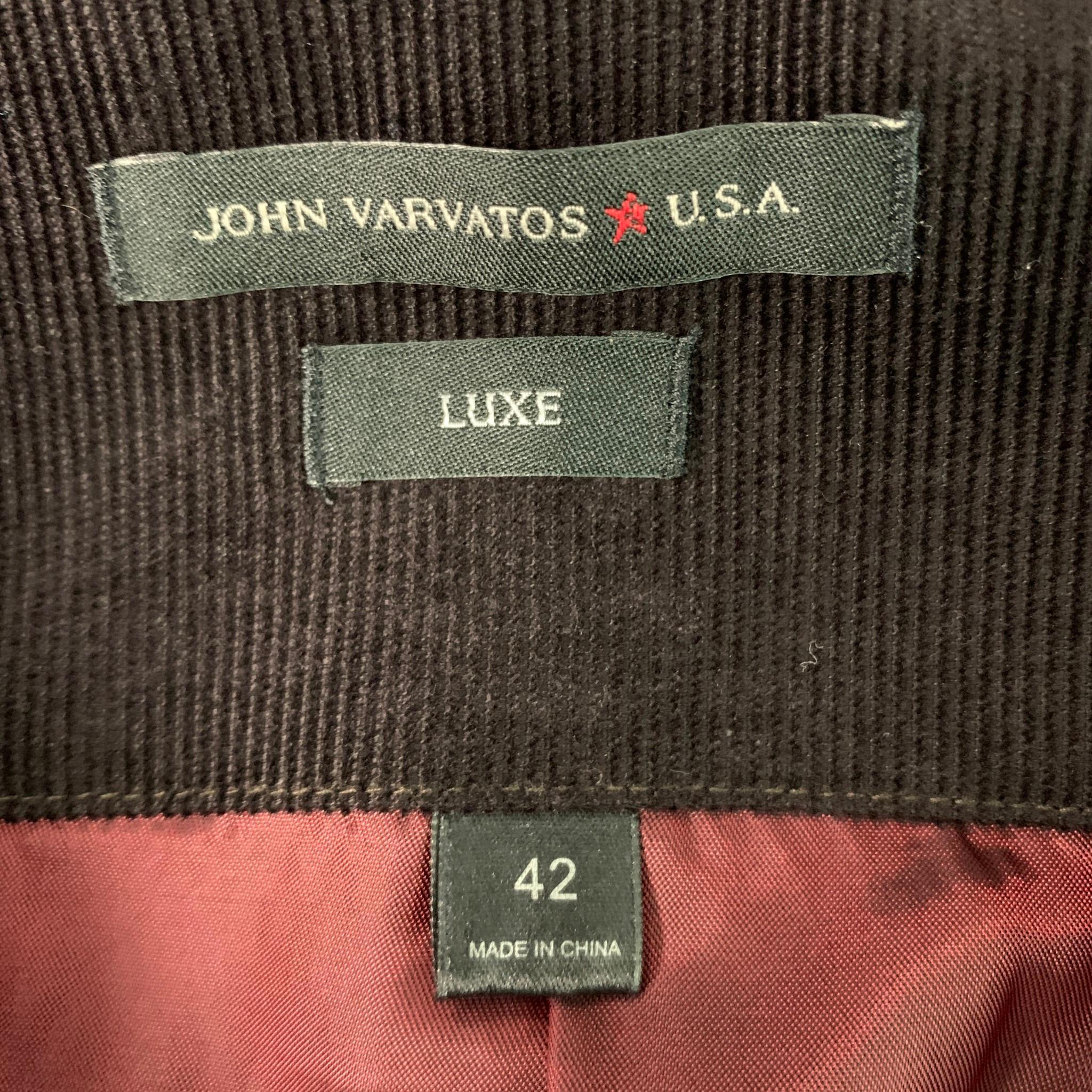JOHN VARVATOS * U.S.A. Chest Size 42 Brown Black Corduroy Peak Lapel Sport Coat 1