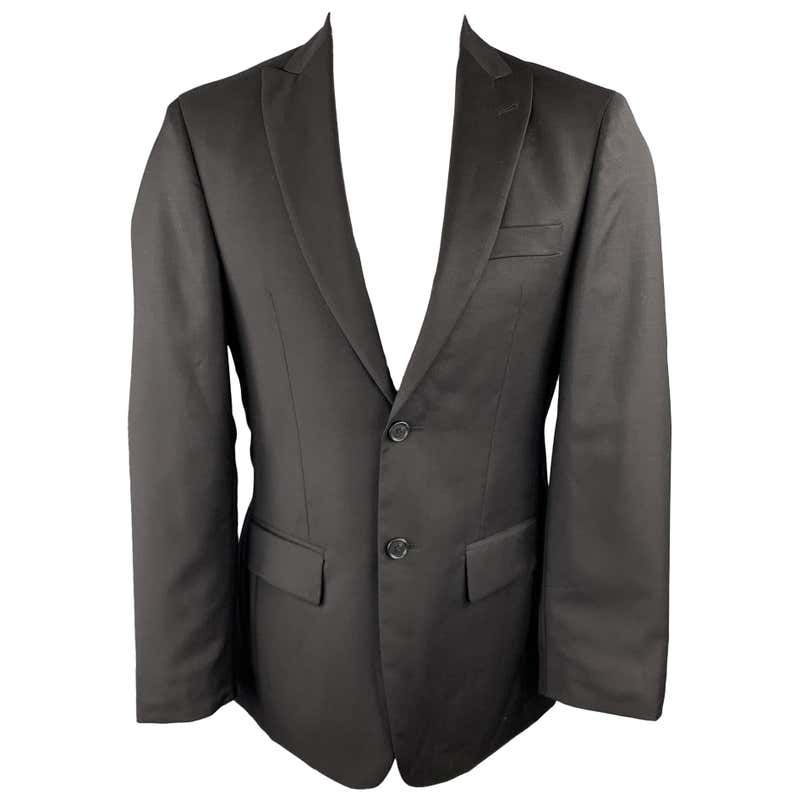 Men's BRIONI Regular Size 42 Black Wool Blend Windowpane Sport Coat For ...