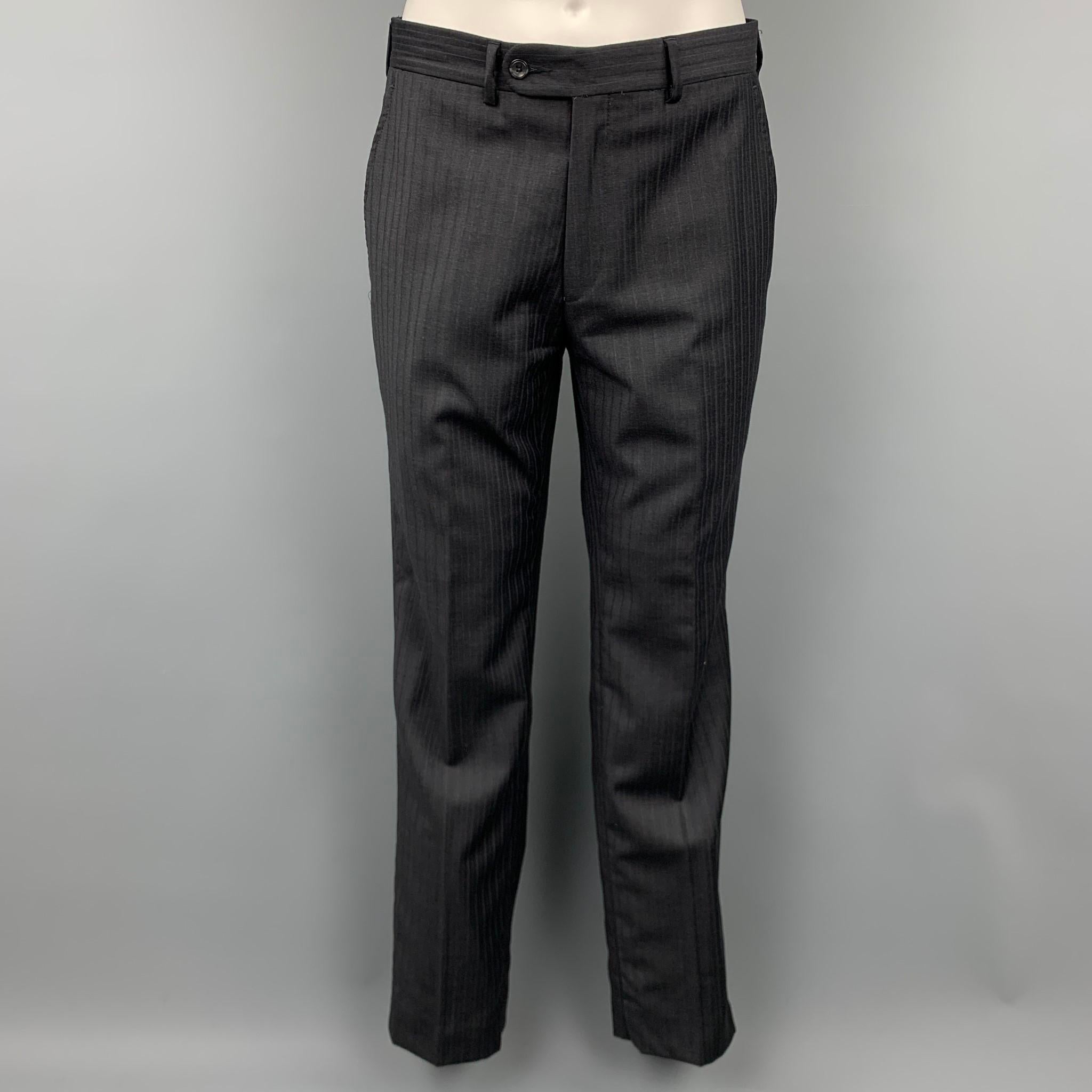 JOHN VARVATOS * U.S.A. Size 38 Regular Black Stripe Wool Peak Lapel Suit In Good Condition In San Francisco, CA