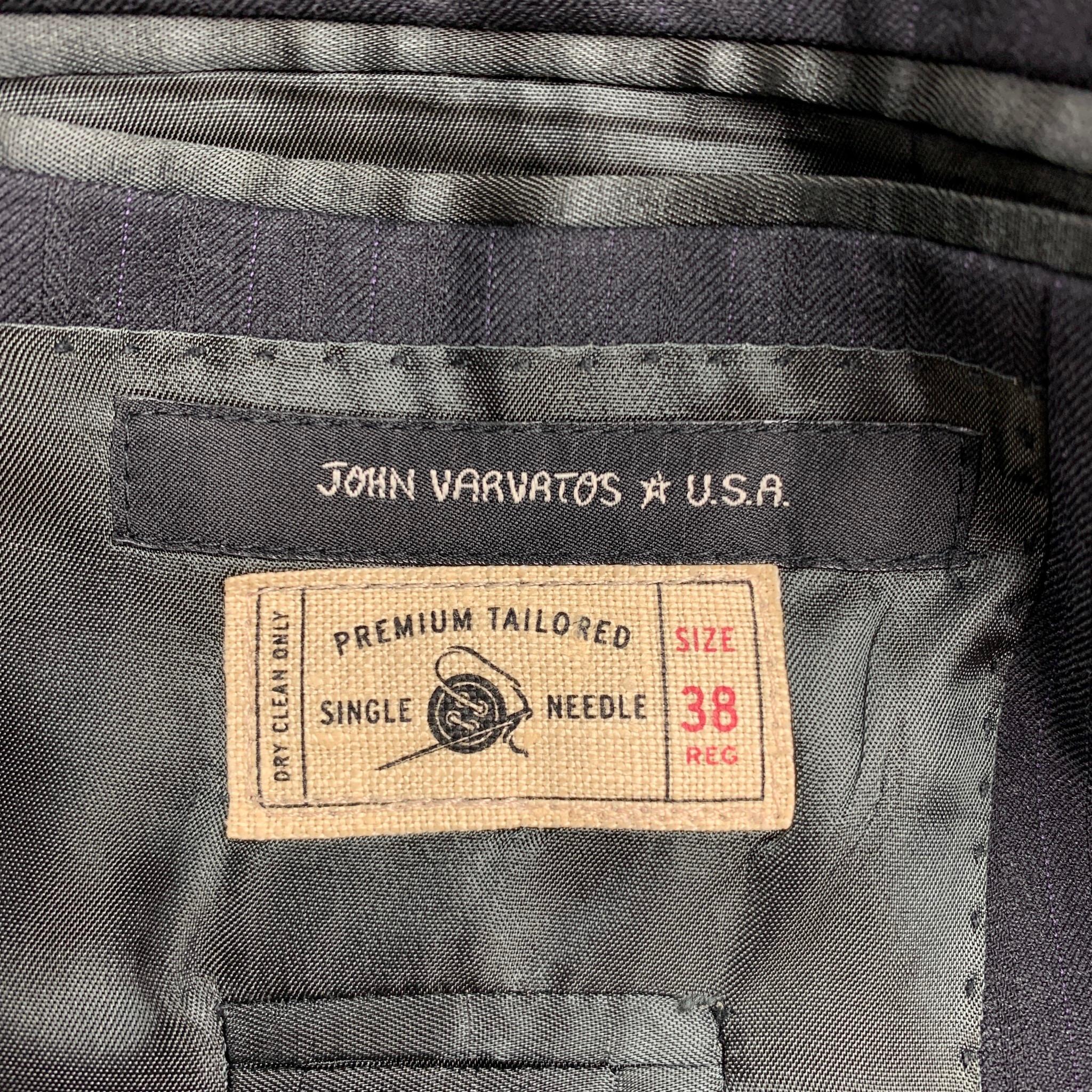 JOHN VARVATOS * U.S.A. Size 38 Regular Black Stripe Wool Peak Lapel Suit 1