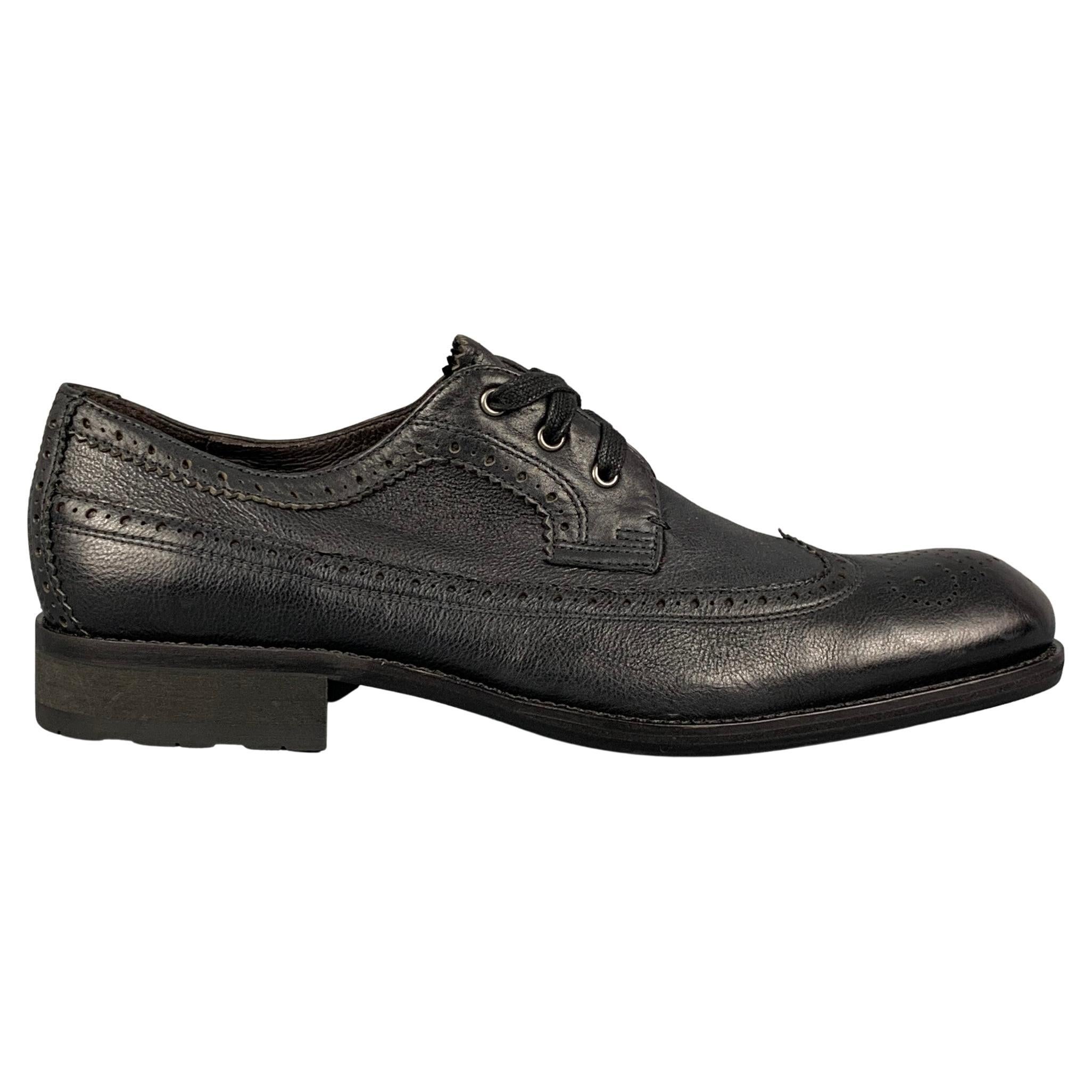 JOHN VARVATOS * U.S.A. Size 8 Black Perforated Leather Wingtip Lace Up Shoes