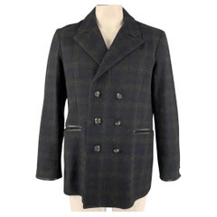 JOHN VARVATOS * U.S.A. Size L Charcoal Navy Plaid Wool Blend Coat