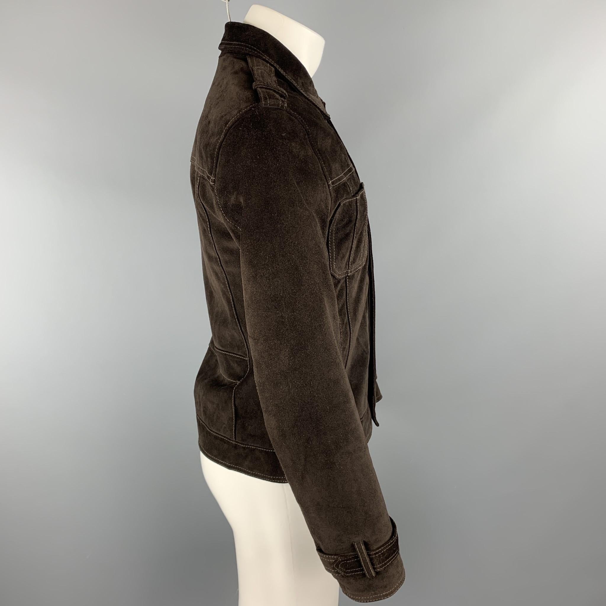 Black JOHN VARVATOS * U.S.A. Size S Brown Solid Suede Buttoned Jacket