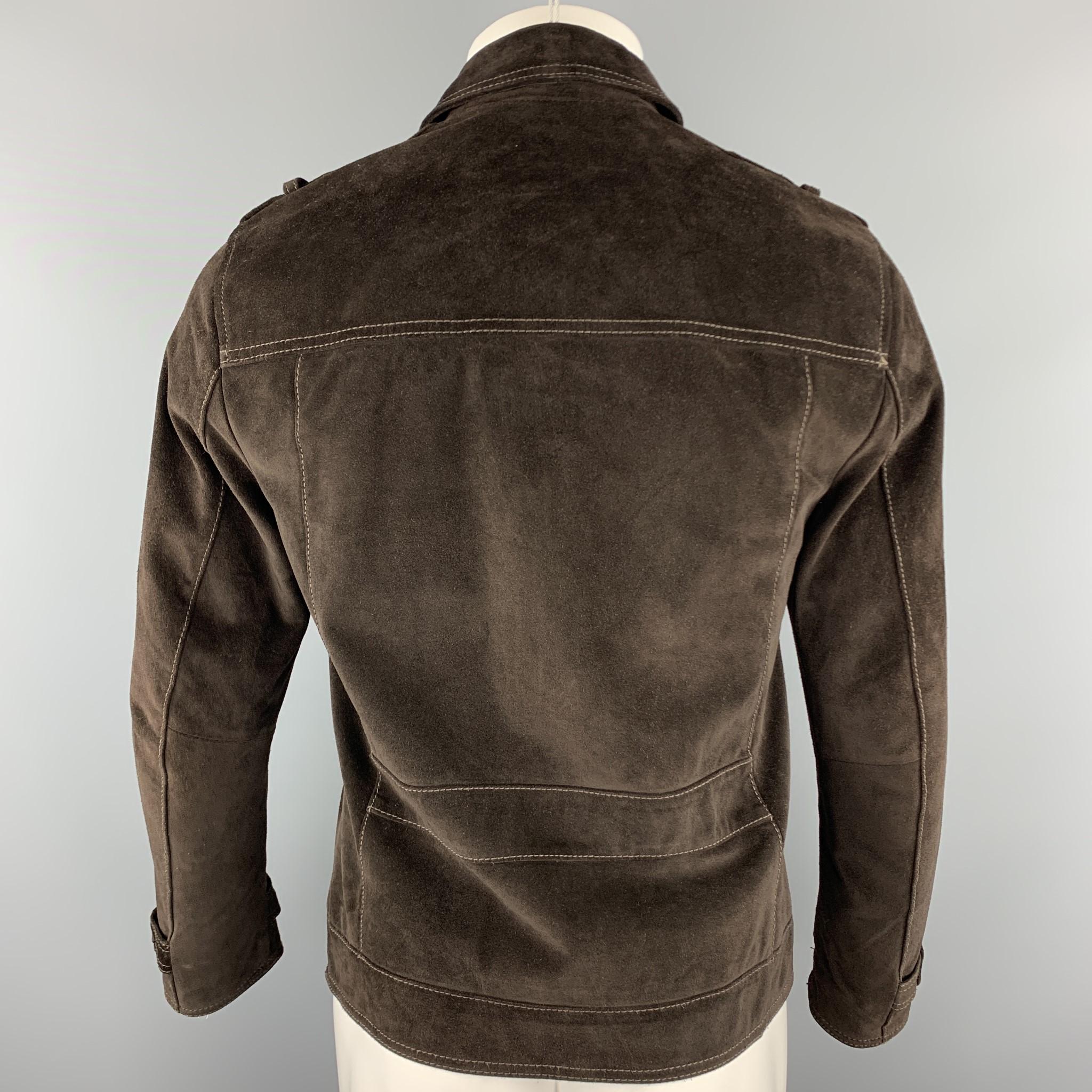 JOHN VARVATOS * U.S.A. Size S Brown Solid Suede Buttoned Jacket In Good Condition In San Francisco, CA