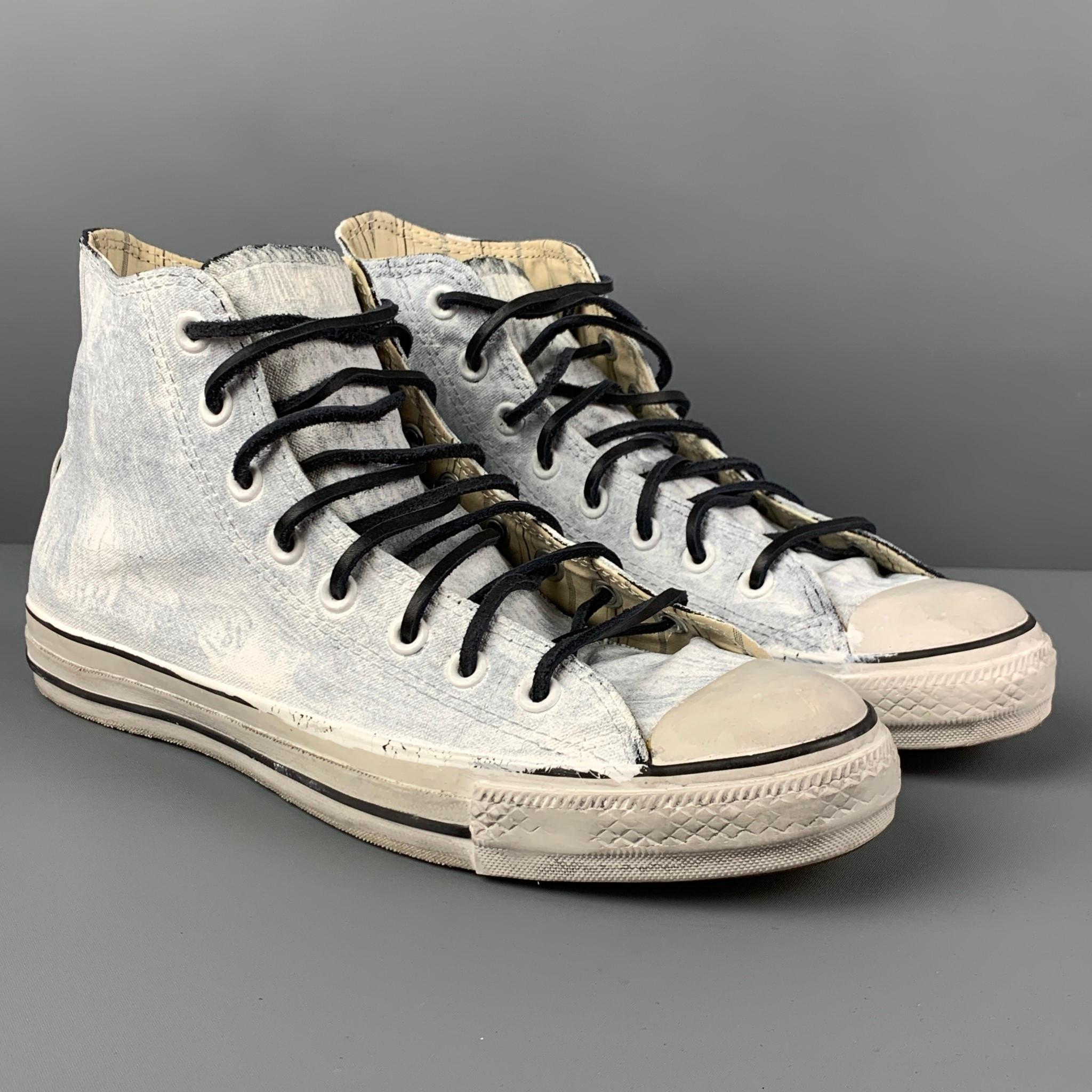JOHN VARVATOS x CONVERSE sneakers comes in a white painted canvas featuring a high top style and a lace up closure. Includes box.

Very Good Pre-Owned Condition.
Marked: 10

Outsole: 11.75 in. x 3.75 in. 