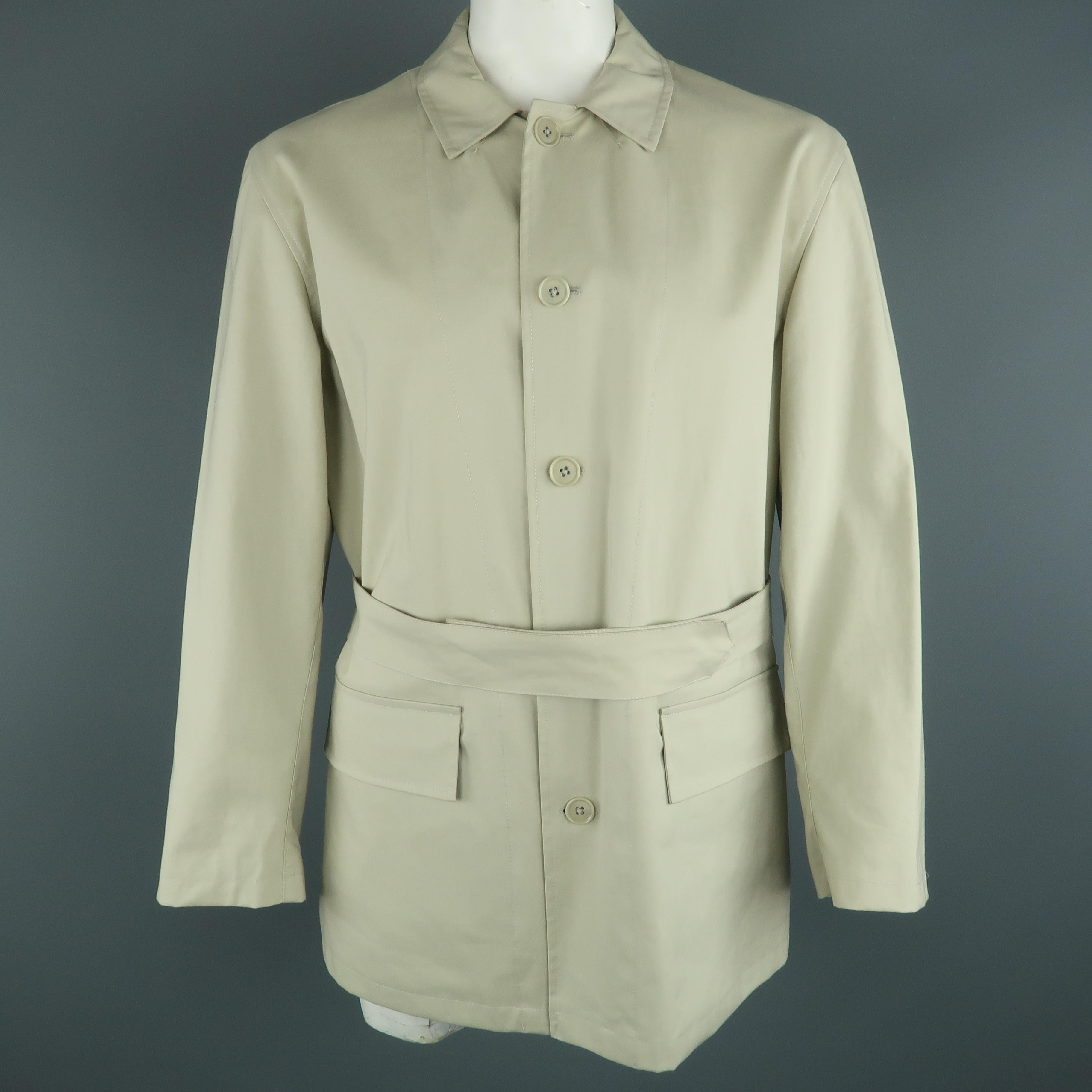 Beige JOHN VARVATOS XL Khaki Solid Cotton Belted Coat