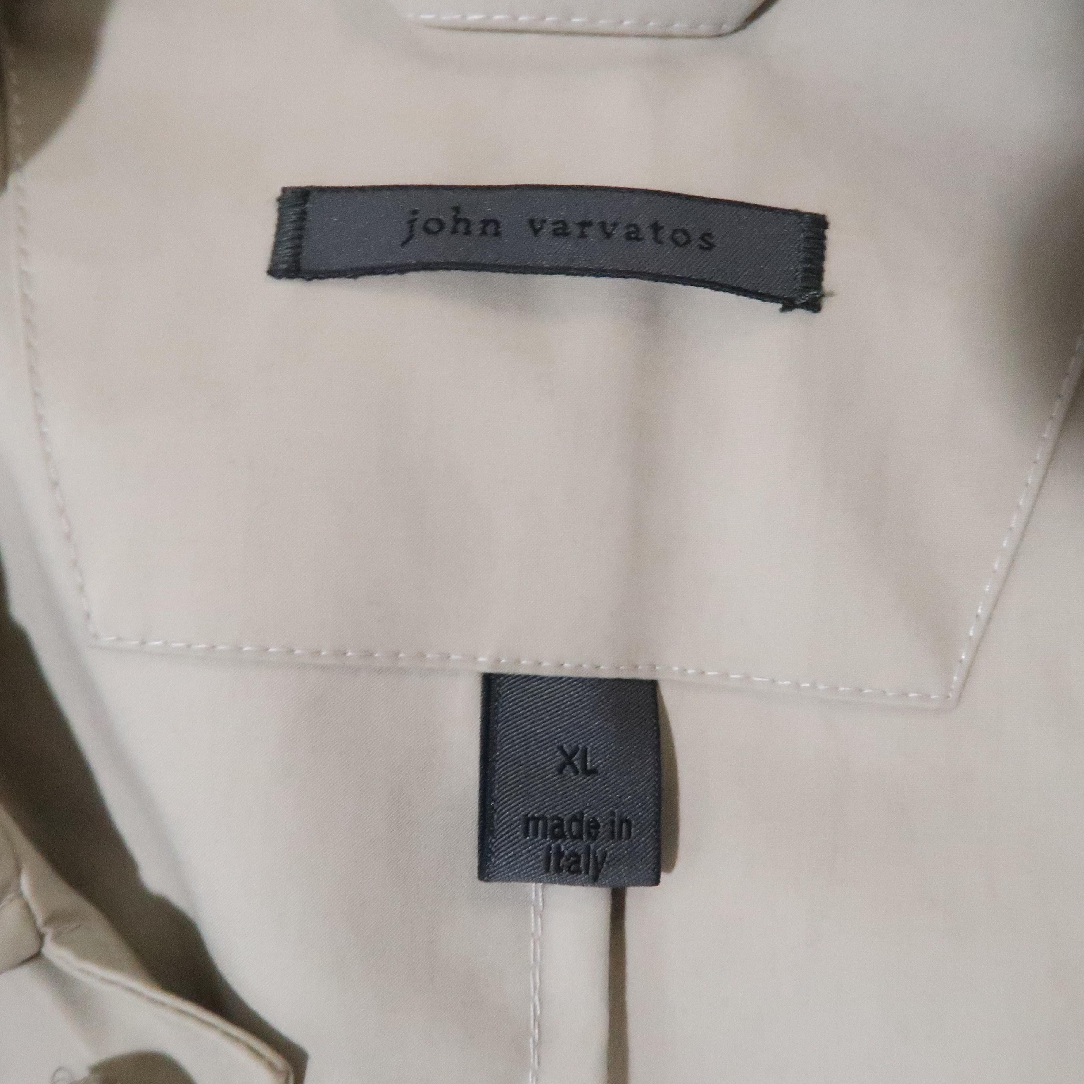 JOHN VARVATOS XL Khaki Solid Cotton Belted Coat 2