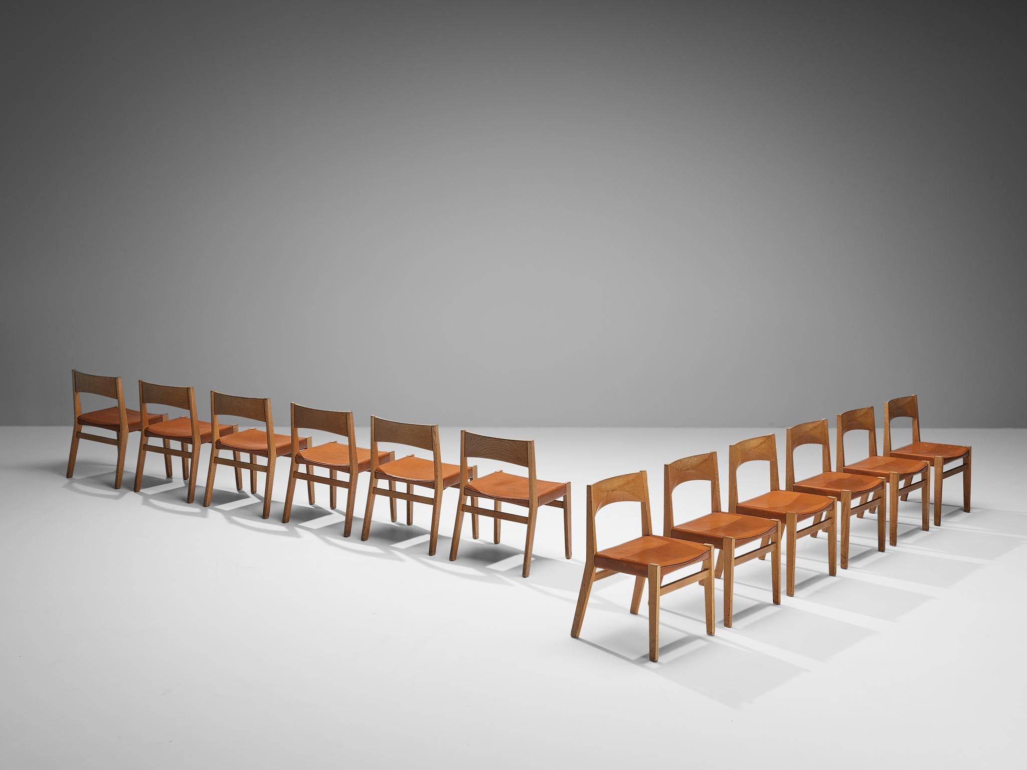 Leather John Vedel Rieper for Källemo Set of Twelve Dining Chairs in Oak For Sale