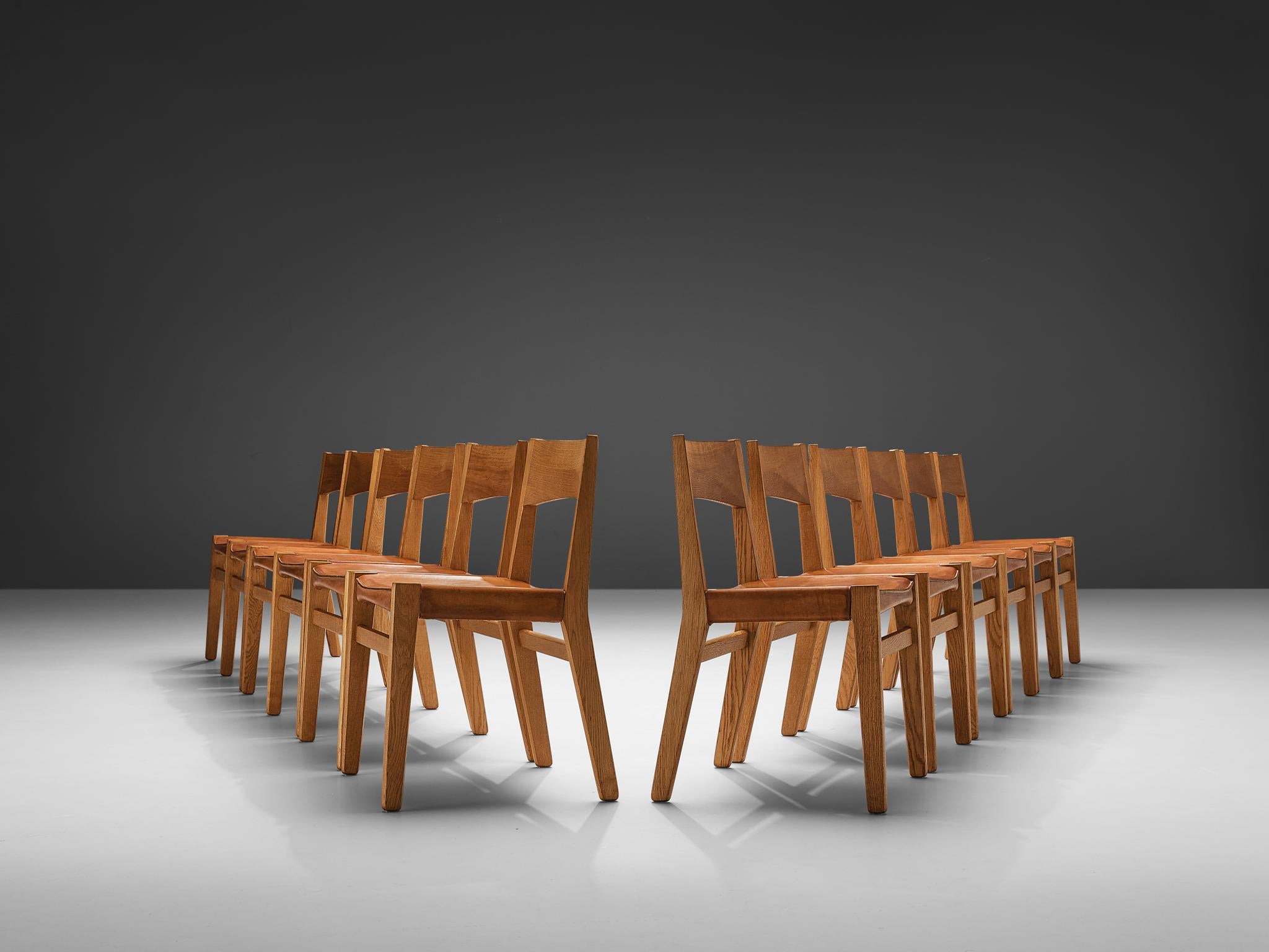 Danish John Vedel-Rieper Set of 12 Dining Chairs in Oak and Leather