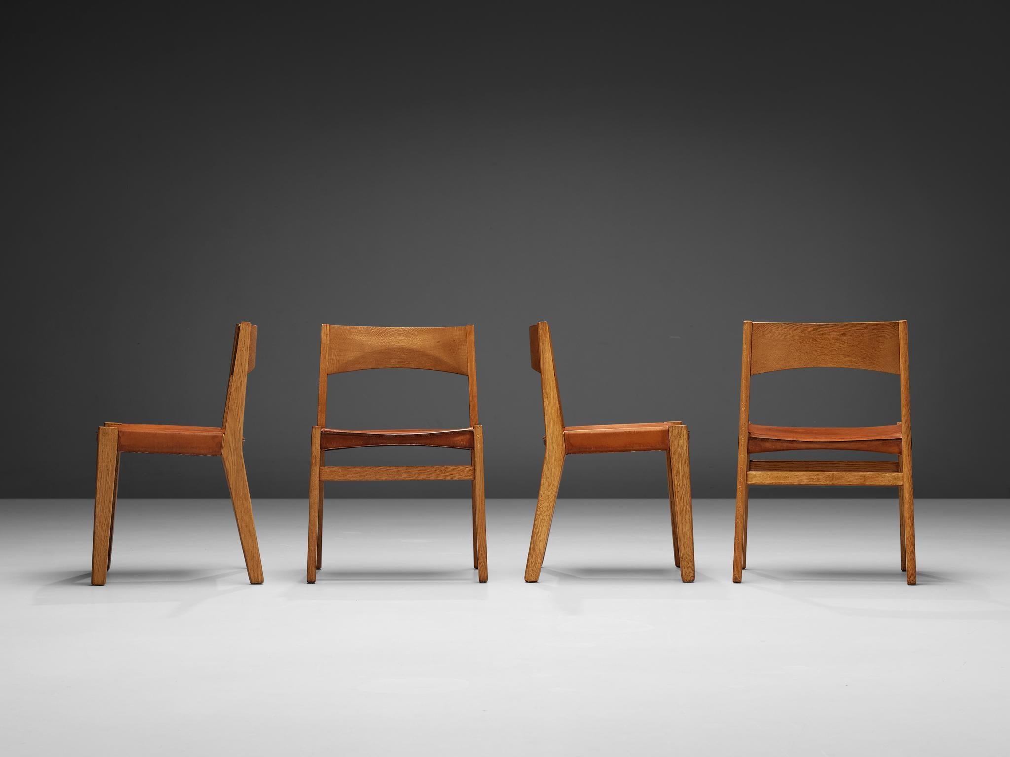 Mid-20th Century John Vedel-Rieper Set of 12 Dining Chairs in Oak and Leather