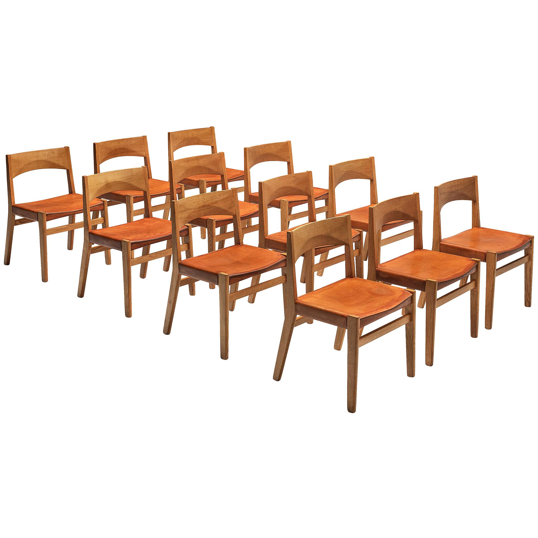 John Vedel-Rieper Set of 12 Dining Chairs in Oak and Leather