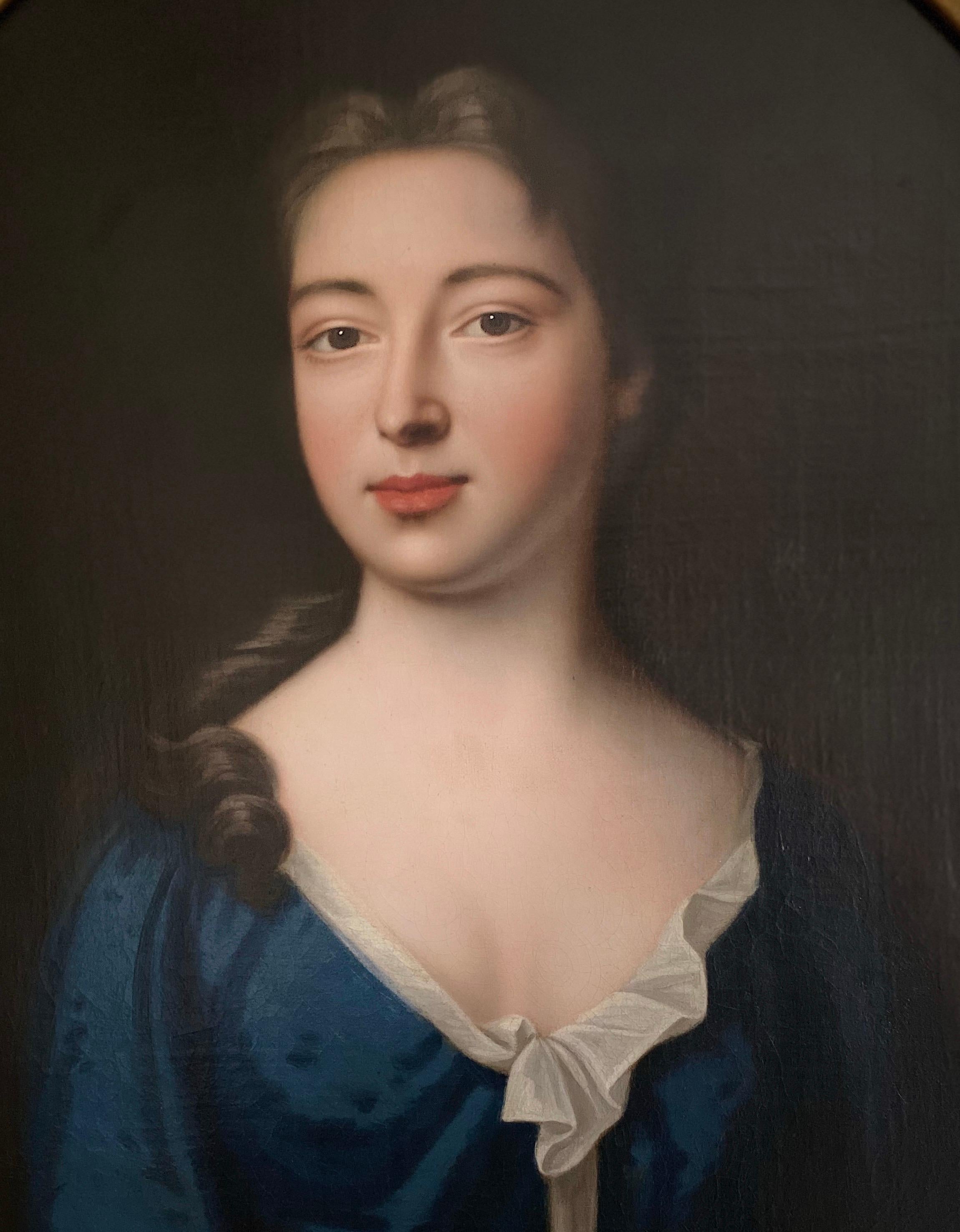 Early 18th century portrait of a Lady in a blue gown, dated 1710. - Painting by John Verelst