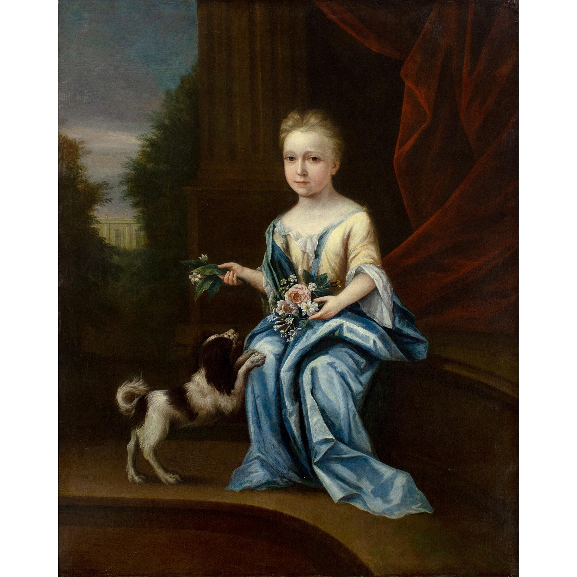 John Verelst (Circle), Portrait Of A Young Lady With A Spaniel For Sale 1