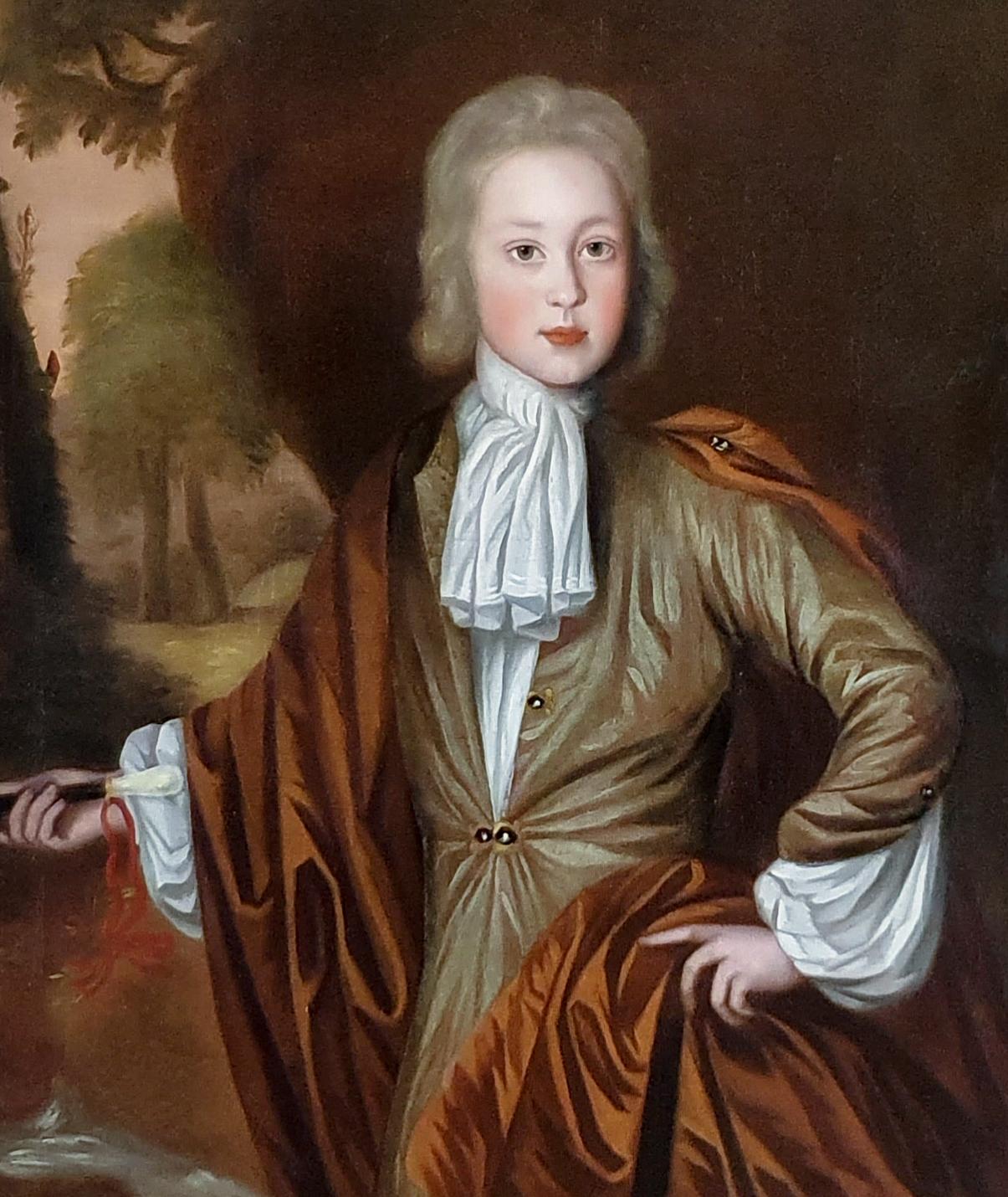 Portrait of John Hewley Baines, Signed and Dated - Black Portrait Painting by John Verelst