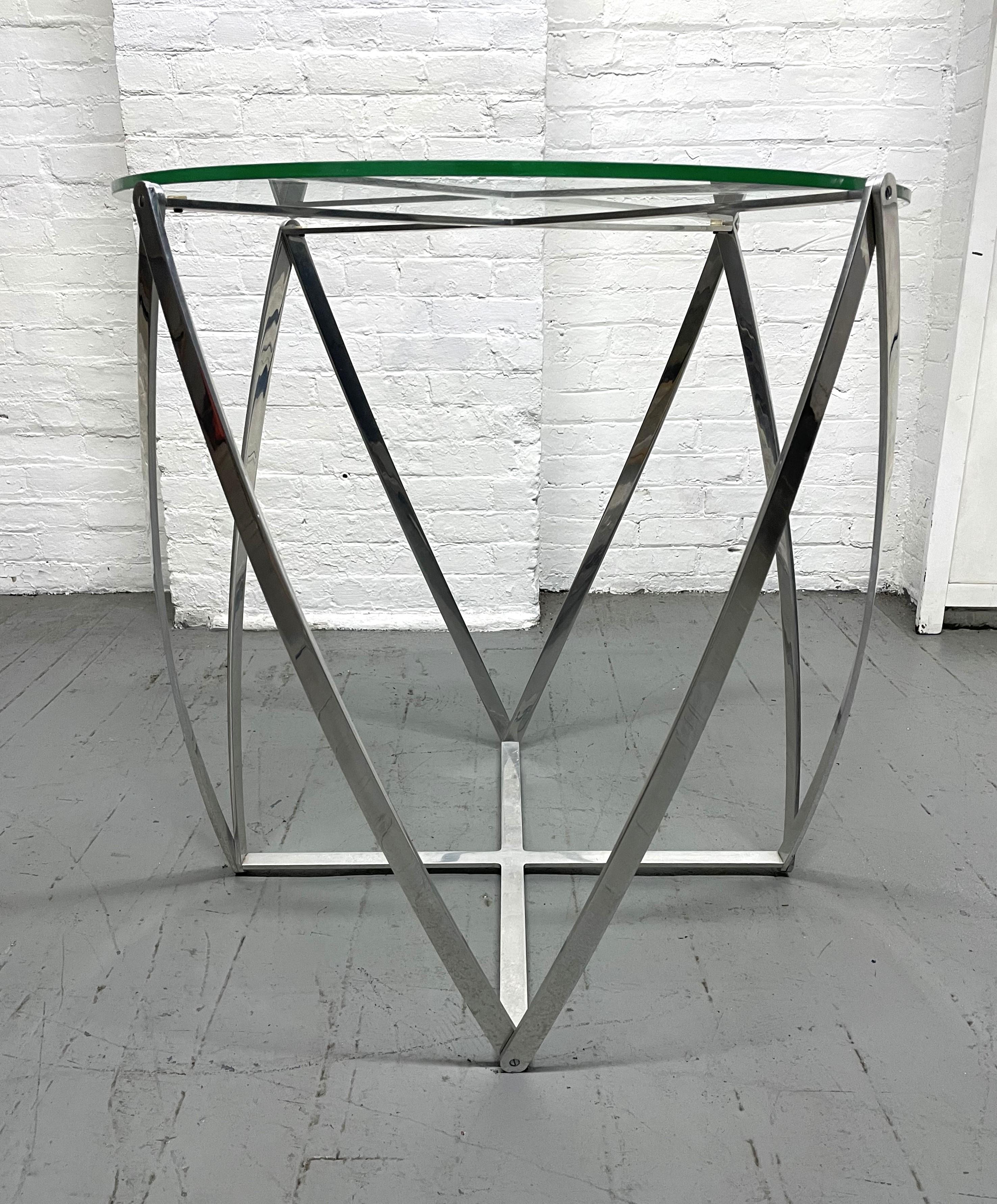 John Vesey Aluminum and Glass Spool Side Table In Good Condition For Sale In New York, NY