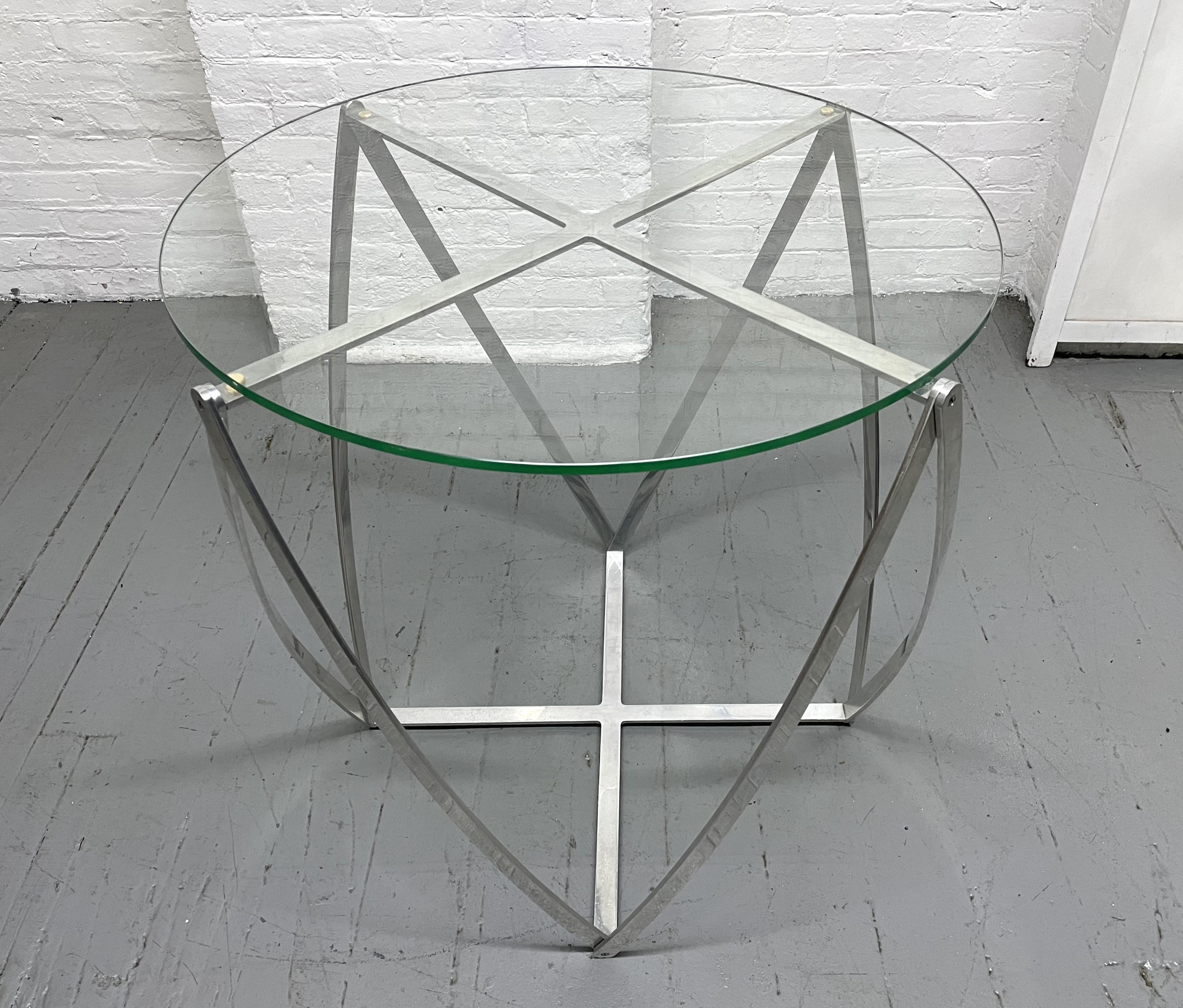 Mid-20th Century John Vesey Aluminum and Glass Spool Side Table For Sale