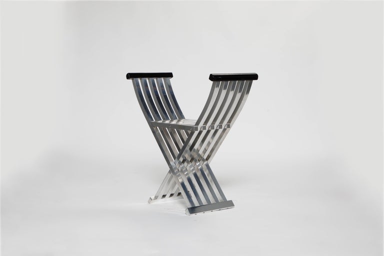 Mid-20th Century John Vesey Aluminum and Walnut Folding Directoire Bench, circa 1958 For Sale