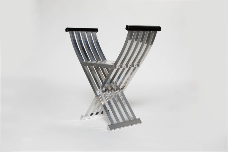 John Vesey Aluminum and Walnut Folding Directoire Bench, circa 1958 For Sale 1