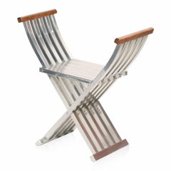 John Vesey Aluminum and Walnut Folding Directoire Bench, circa 1958