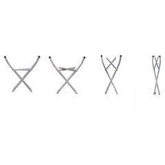 Banc de style Directoire pliant en aluminium et noyer de John Vesey, vers 1958