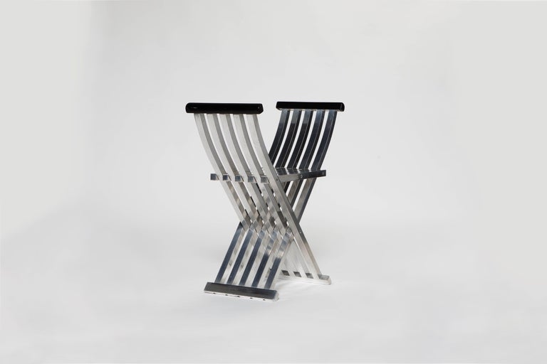 American John Vesey Aluminum and Walnut Folding Directoire Bench, circa 1958 For Sale