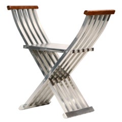 John Vesey Aluminum and Walnut Folding Directoire Bench, circa 1958