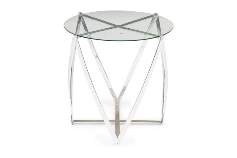 A John Vesey Aluminum & Glass-Top Round Side Table A John Vesey Aluminum & Glass-Top Round Side Table
