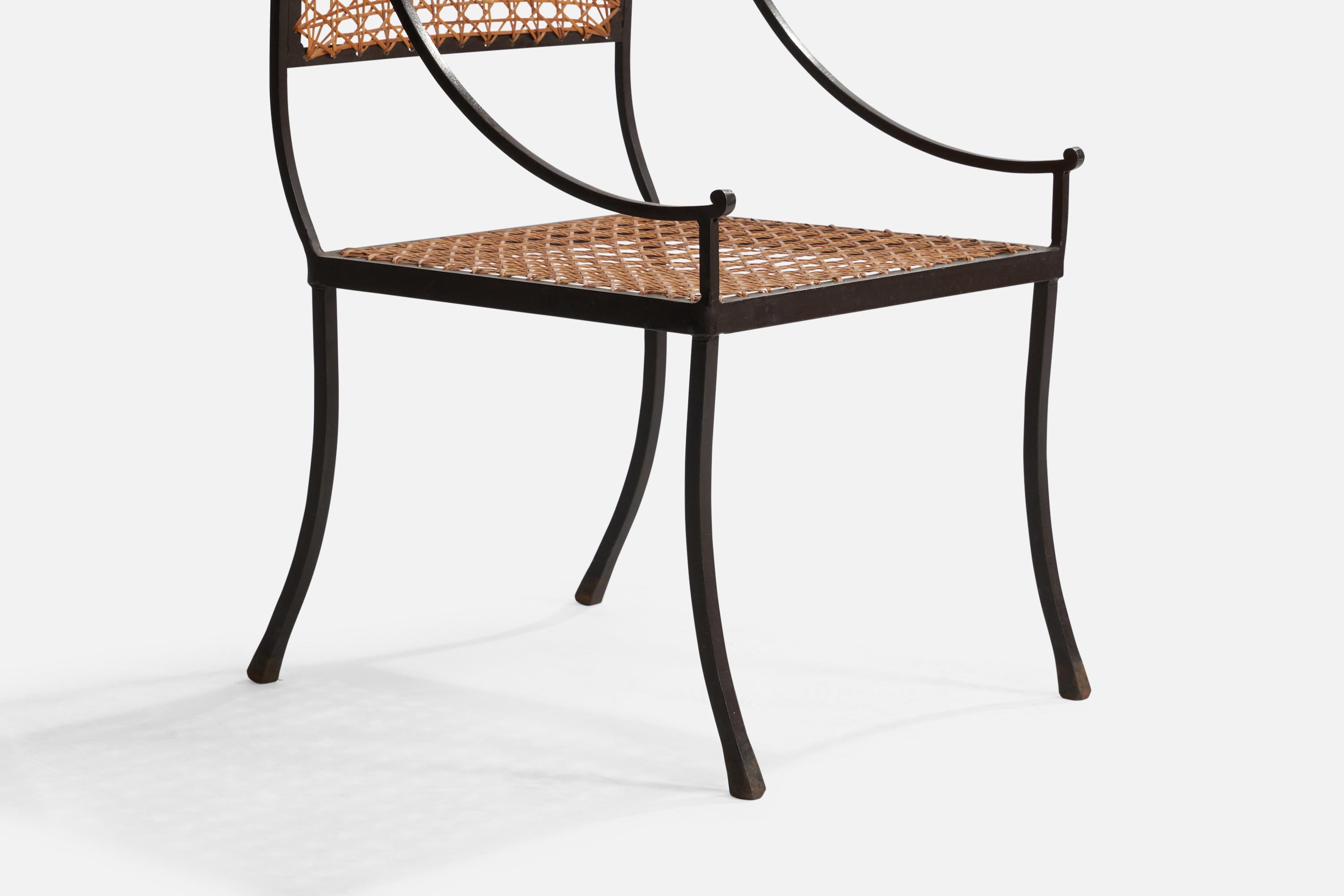 Mid-20th Century John Vesey, Arm Chairs, Wrought Iron, Cane, USA, 1950s For Sale