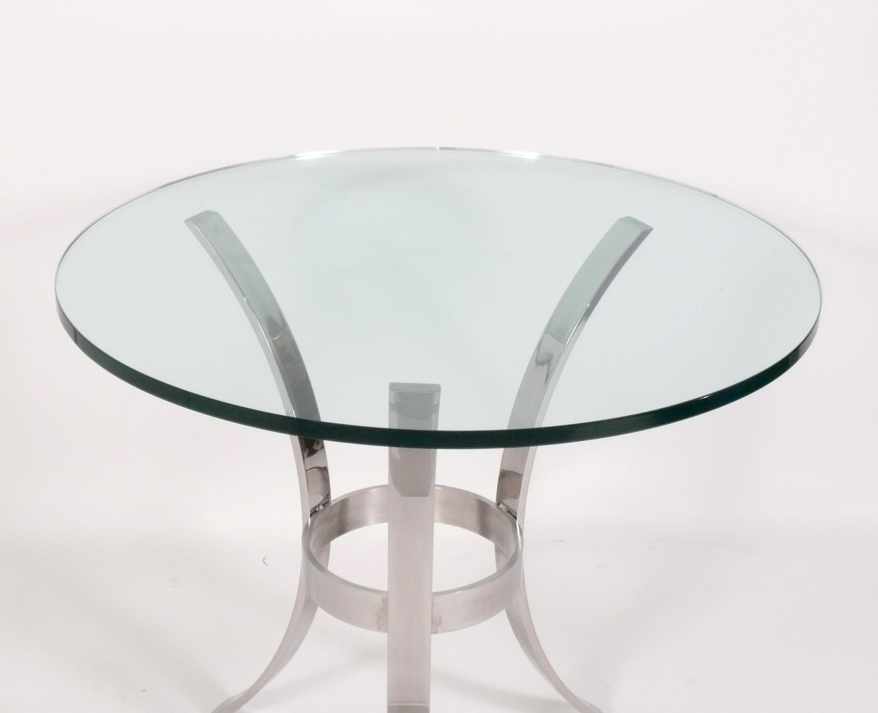 Heavy well constructed Modernist chrome center table, attributed to John Vesey, unsigned, American, circa 1960s. It is a versatile Size and can be used as a center table, side or end table, or nightstand.