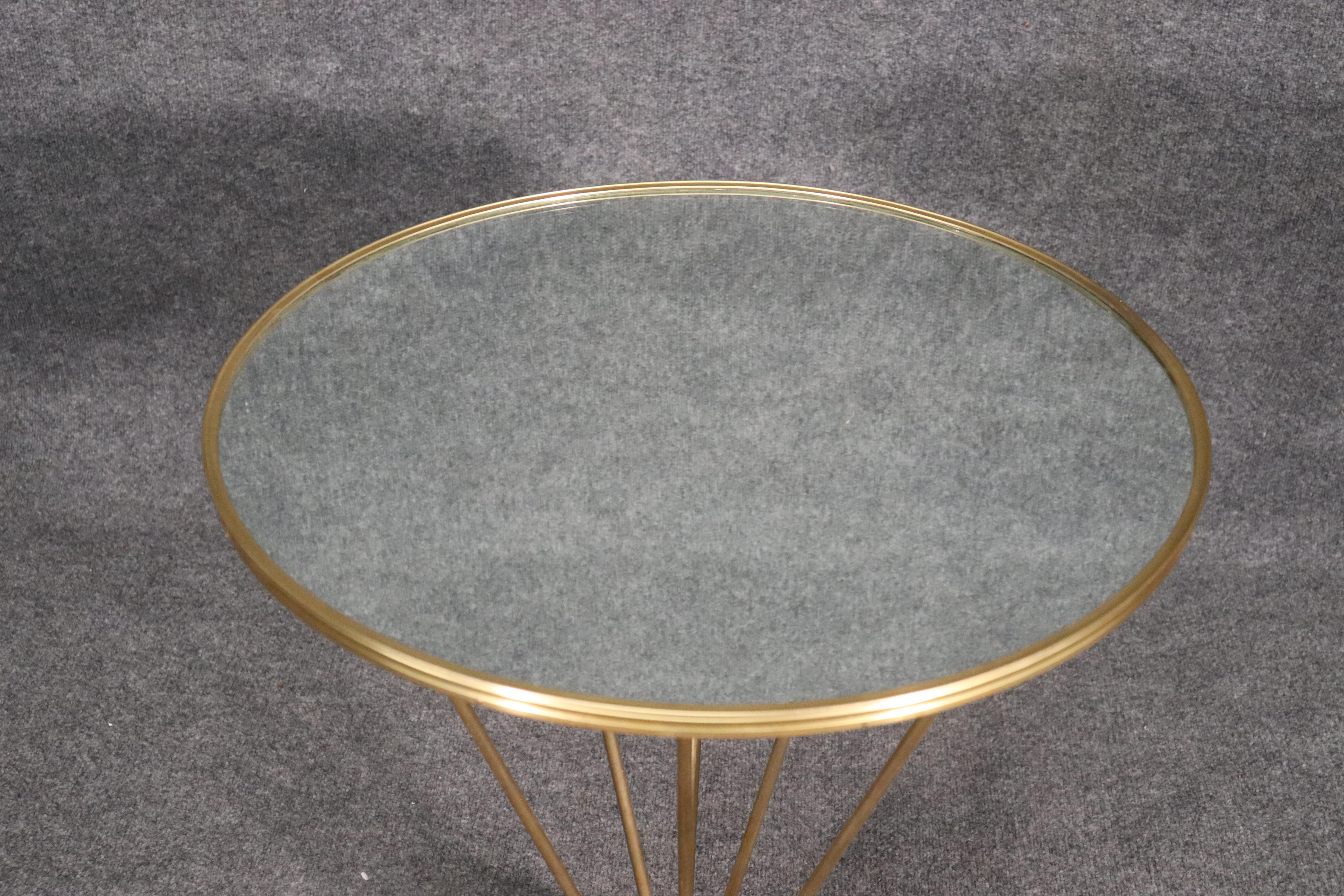 John Vesey Attributed Solid Brass Glass Geuridon End Table, circa 1960 In Good Condition In Swedesboro, NJ