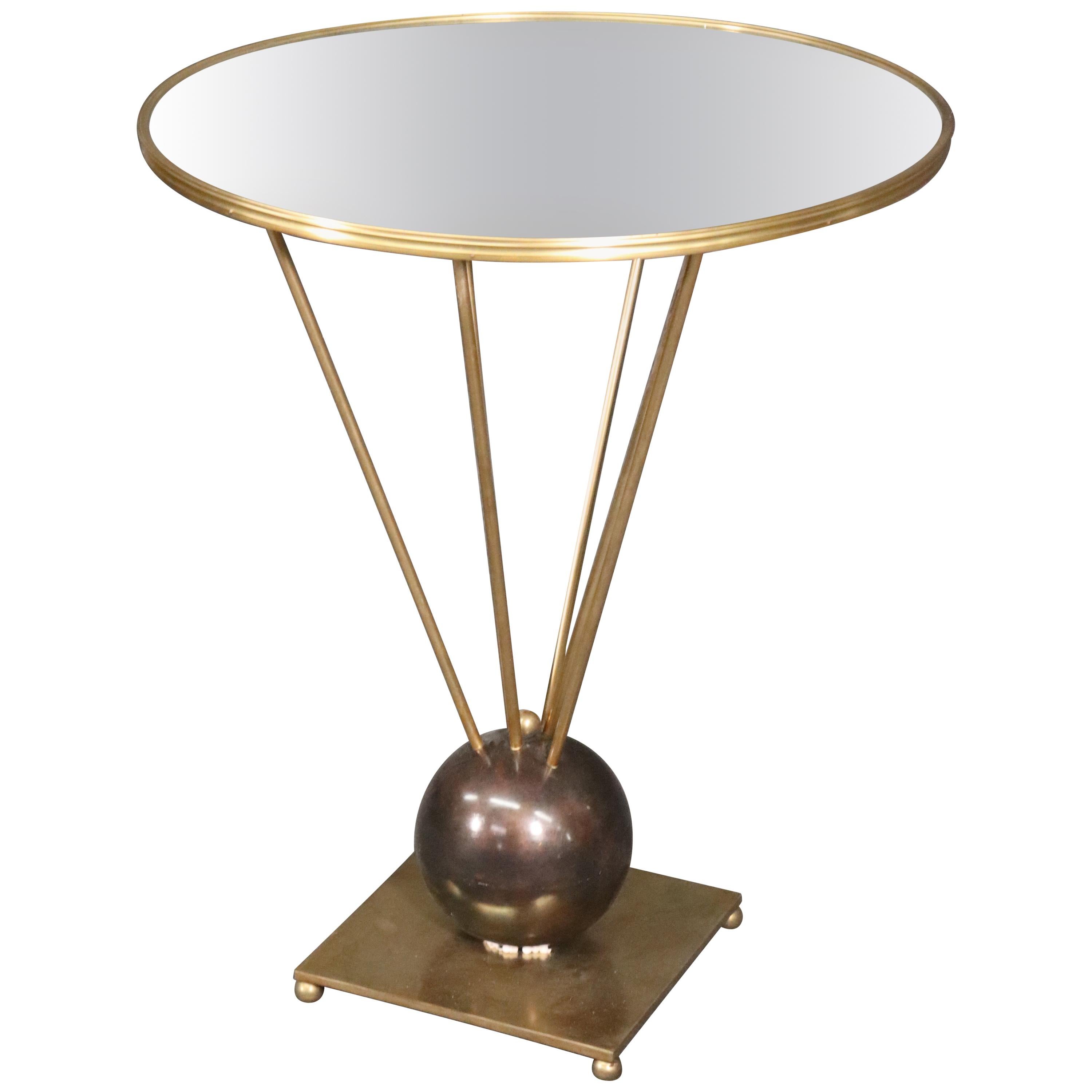 John Vesey Attributed Solid Brass Glass Geuridon End Table, circa 1960