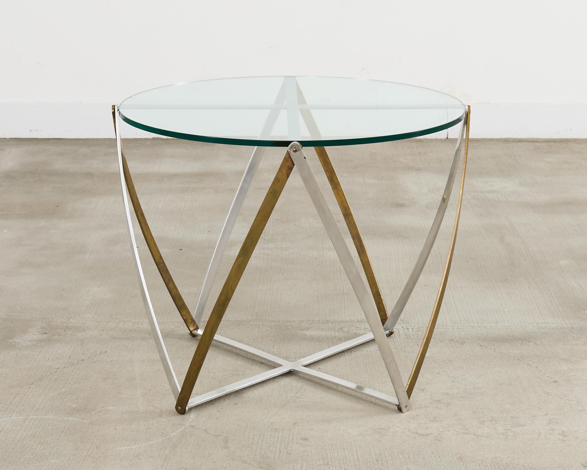 John Vesey Messing und Stahl Glasplatte Spool Drinks Tisch im Angebot 6