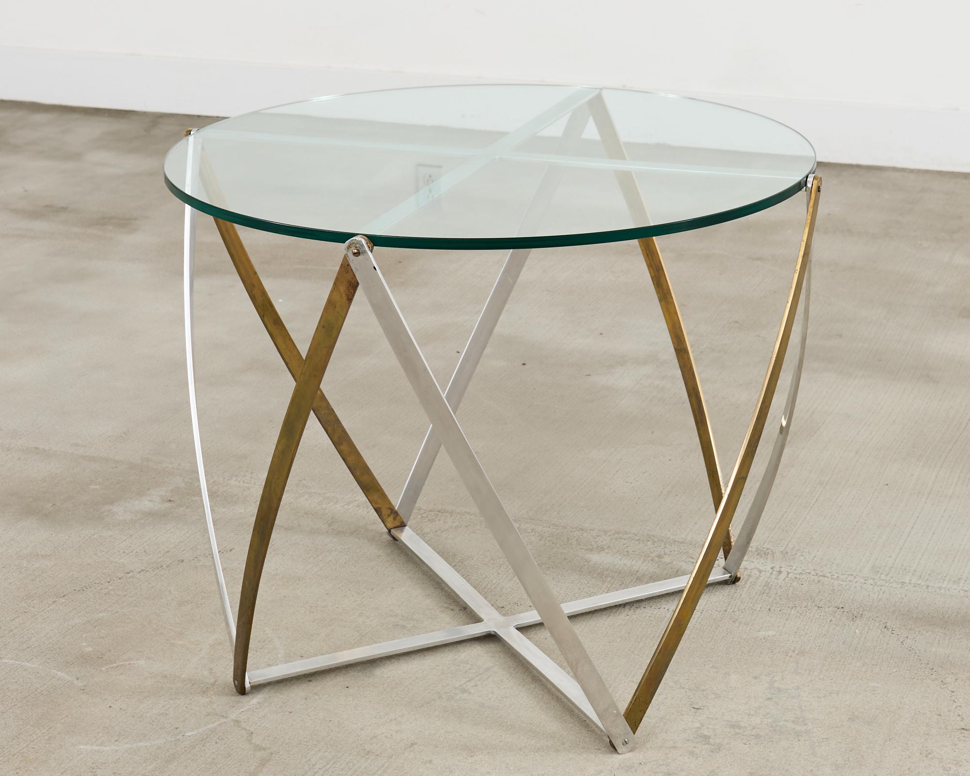 John Vesey Messing und Stahl Glasplatte Spool Drinks Tisch im Angebot 7