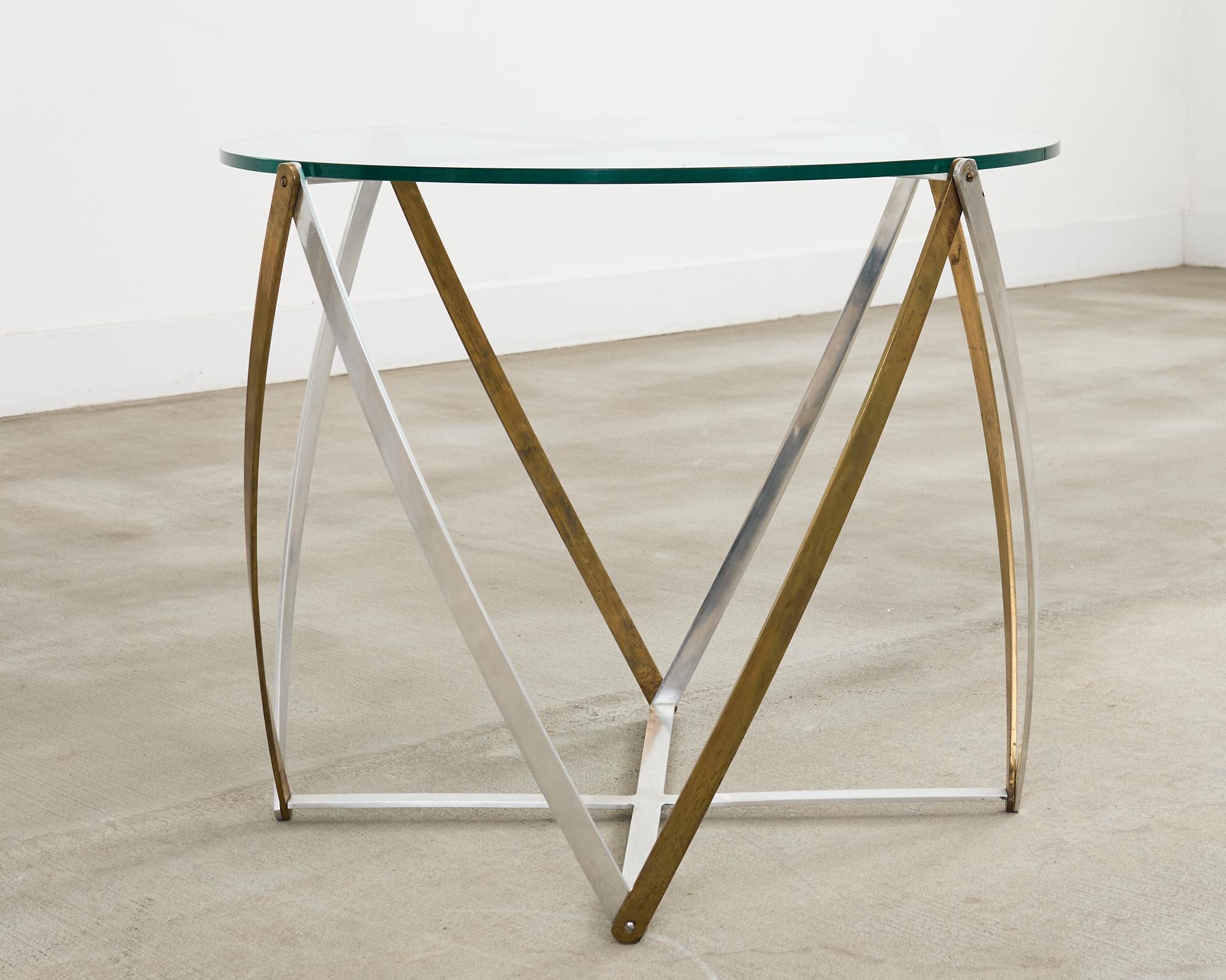 John Vesey Messing und Stahl Glasplatte Spool Drinks Tisch im Angebot 8