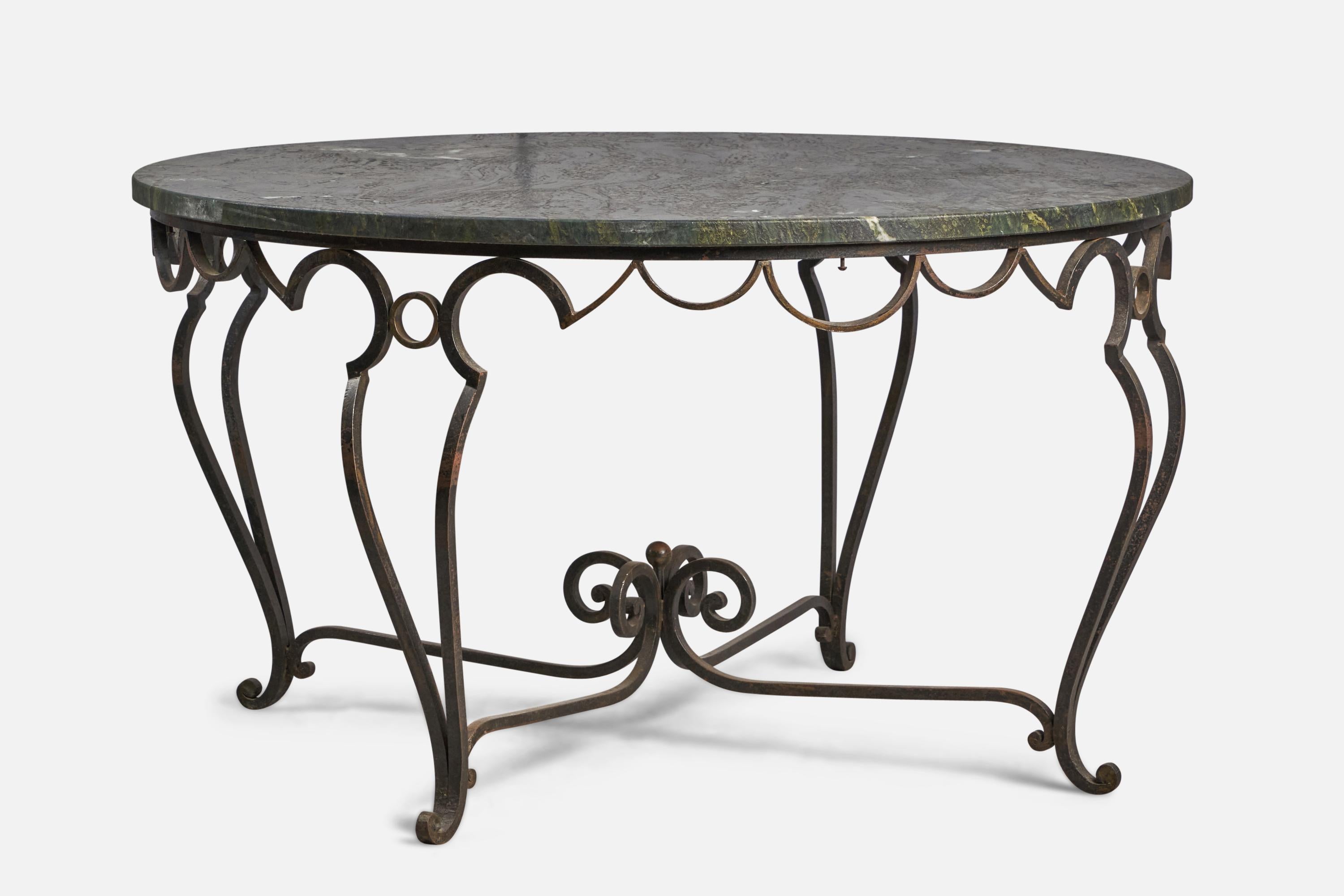 Mid-Century Modern John Vesey, Center Table, Wrought Iron, Marble, USA, 1950s For Sale