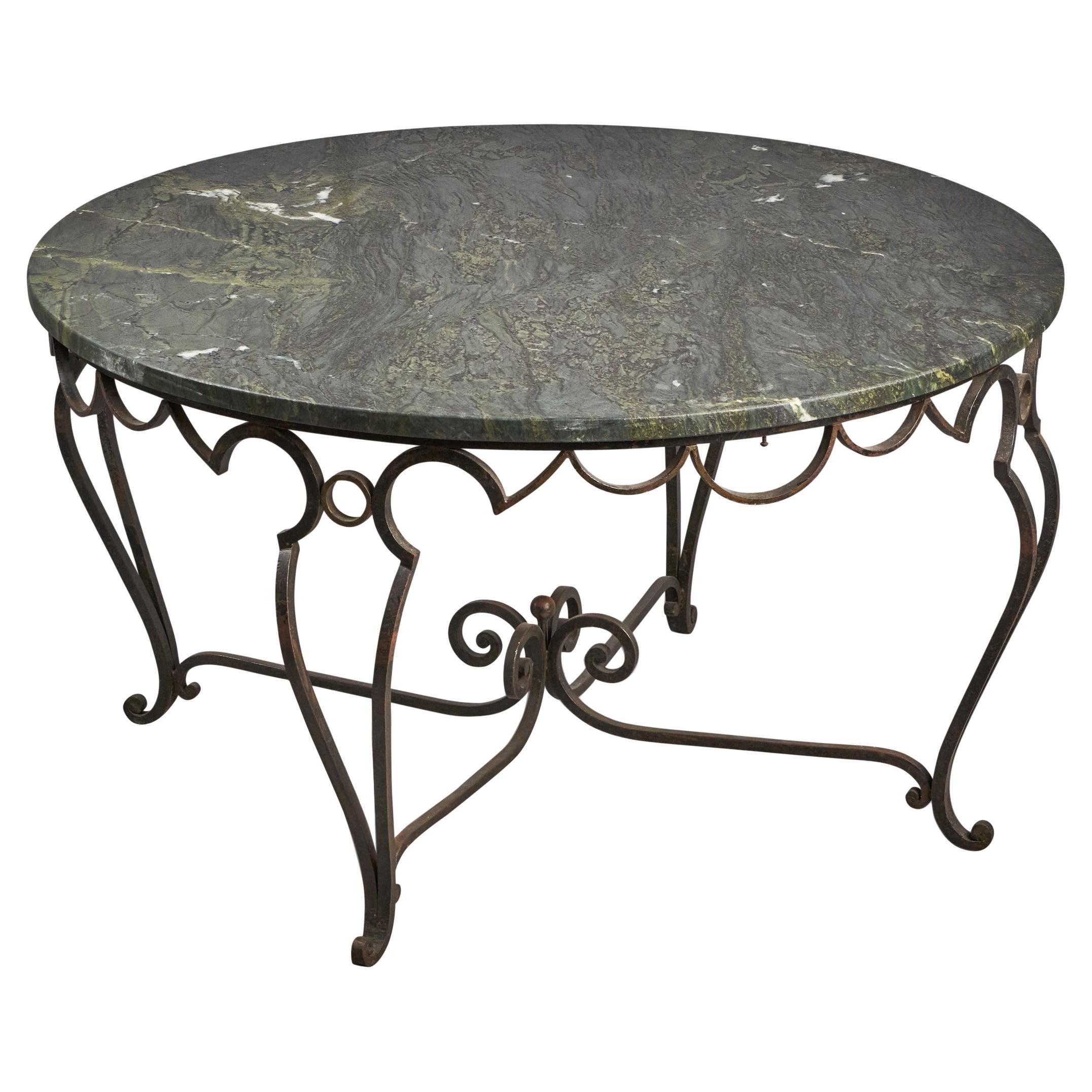 John Vesey, table centrale, fer forgé, marbre, États-Unis, années 1950