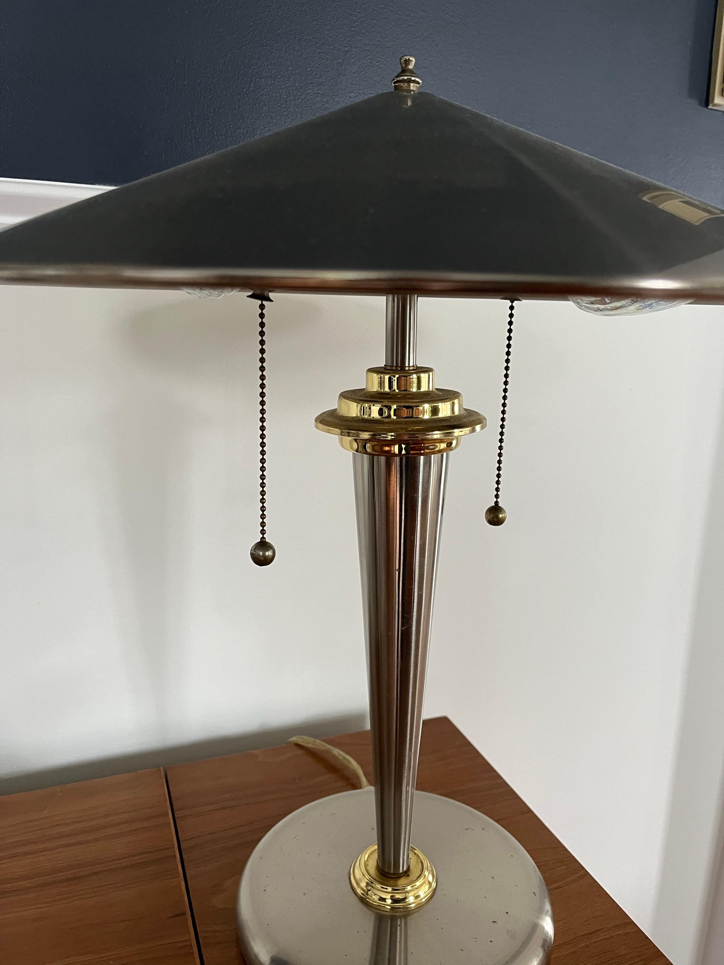 Plated John Vesey Classic Design Table Lamp With Metal Shade For Sale