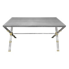 John Vesey Desk in Stainless Steel and Brass with Embossed Leather Top, 1970s