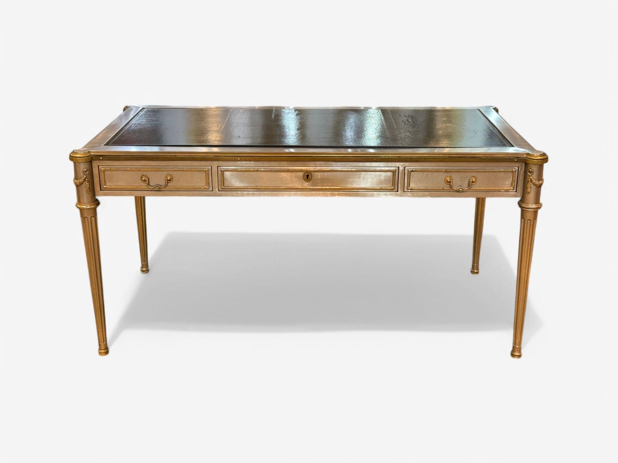 Hollywood Regency John Vesey, Style Louis XVI, Steel, Bronze, Rare Writing Desk, USA, 1960s en vente