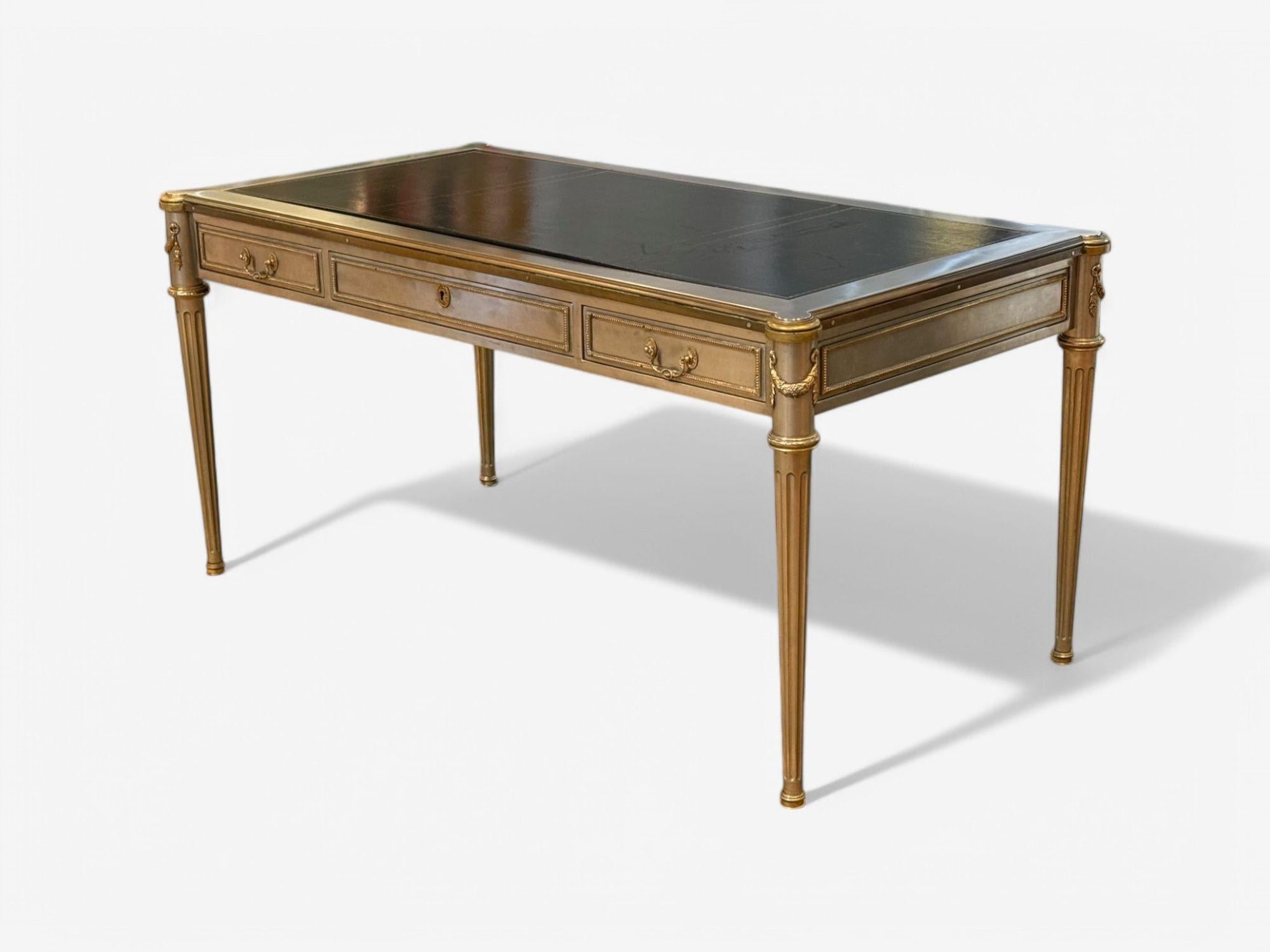 Américain John Vesey, Style Louis XVI, Steel, Bronze, Rare Writing Desk, USA, 1960s en vente