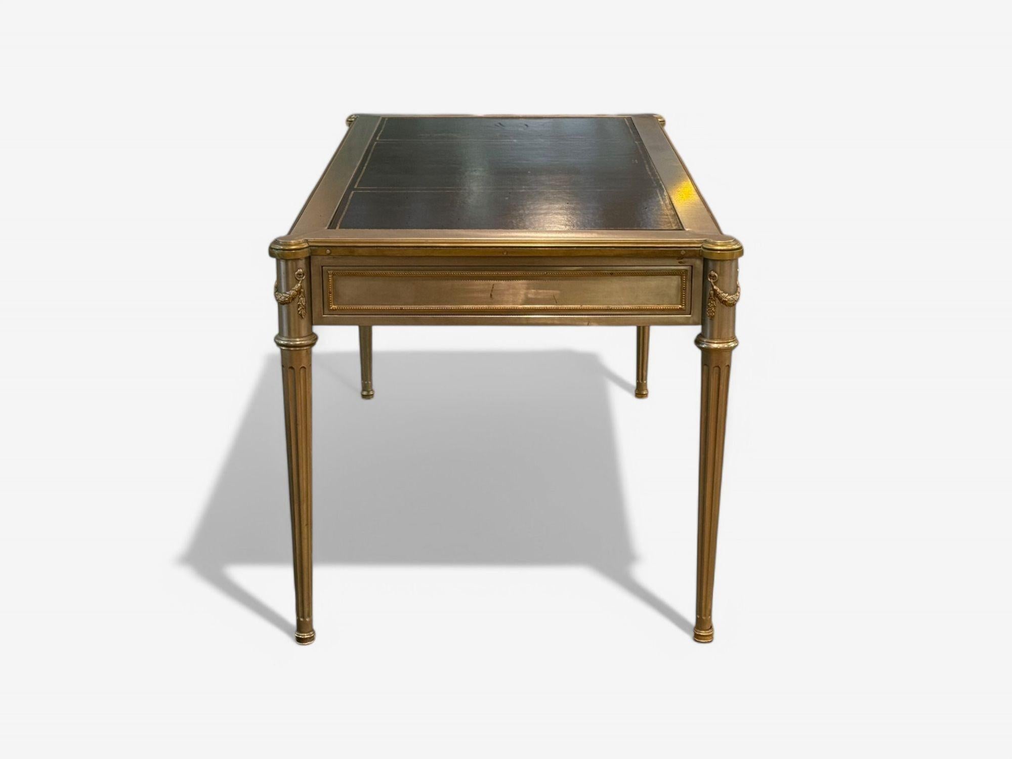 Milieu du XXe siècle John Vesey, Style Louis XVI, Steel, Bronze, Rare Writing Desk, USA, 1960s en vente